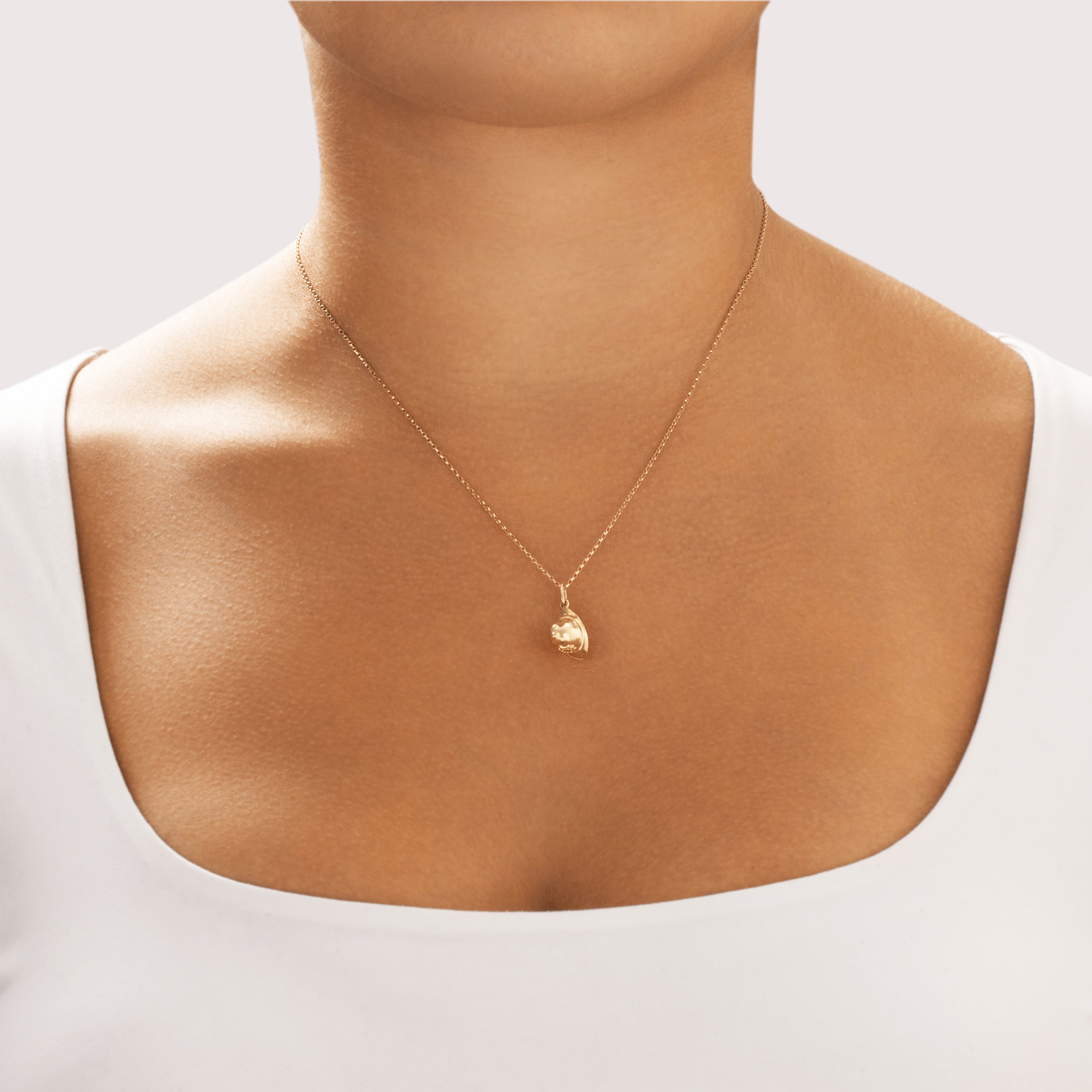 Vintage 14k Yellow Gold Custodian Police Helmet Charm / Pendant - On model view