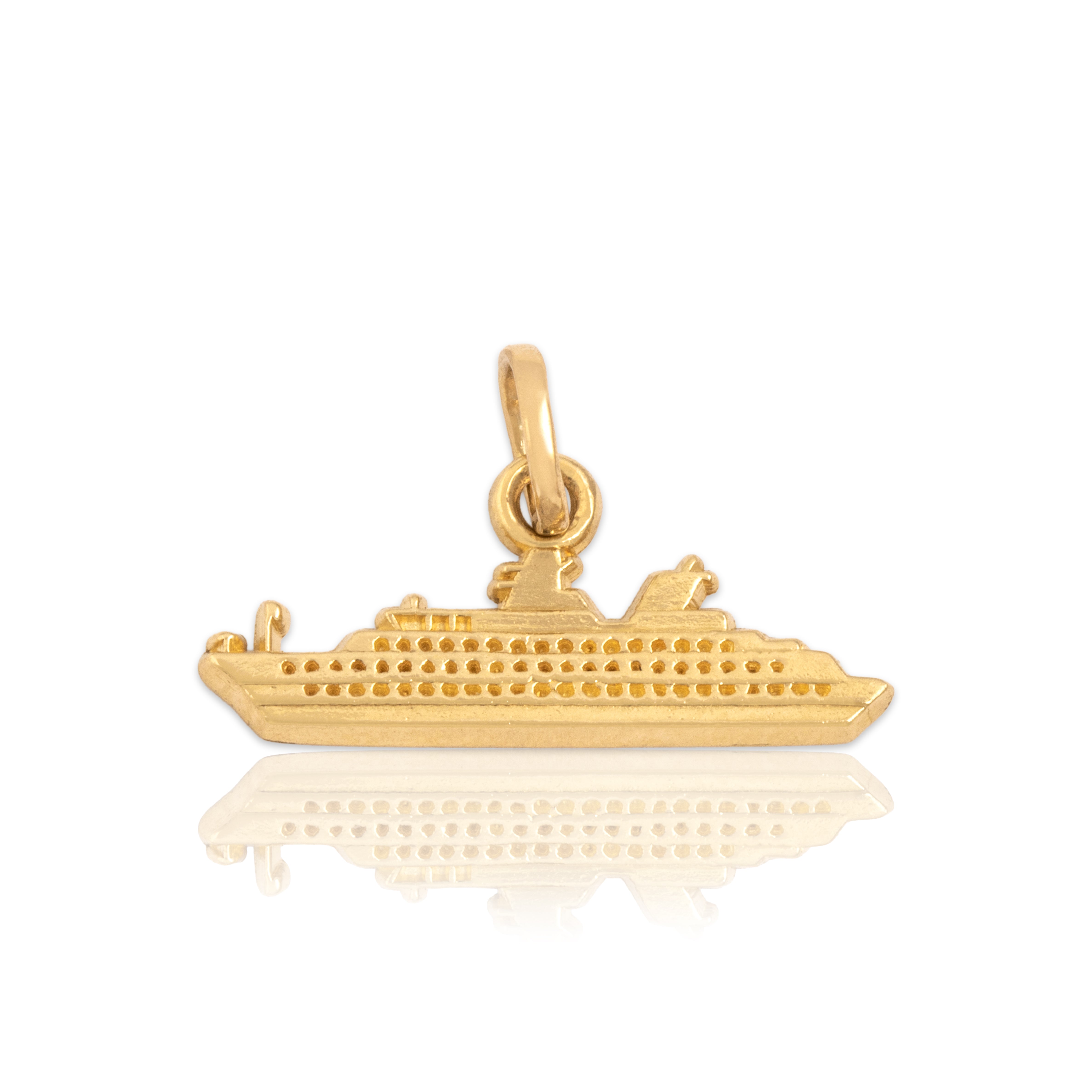 Vintage Small 14k Yellow Gold Intricate Ocean Liner Charm / Pendant - Close-up view