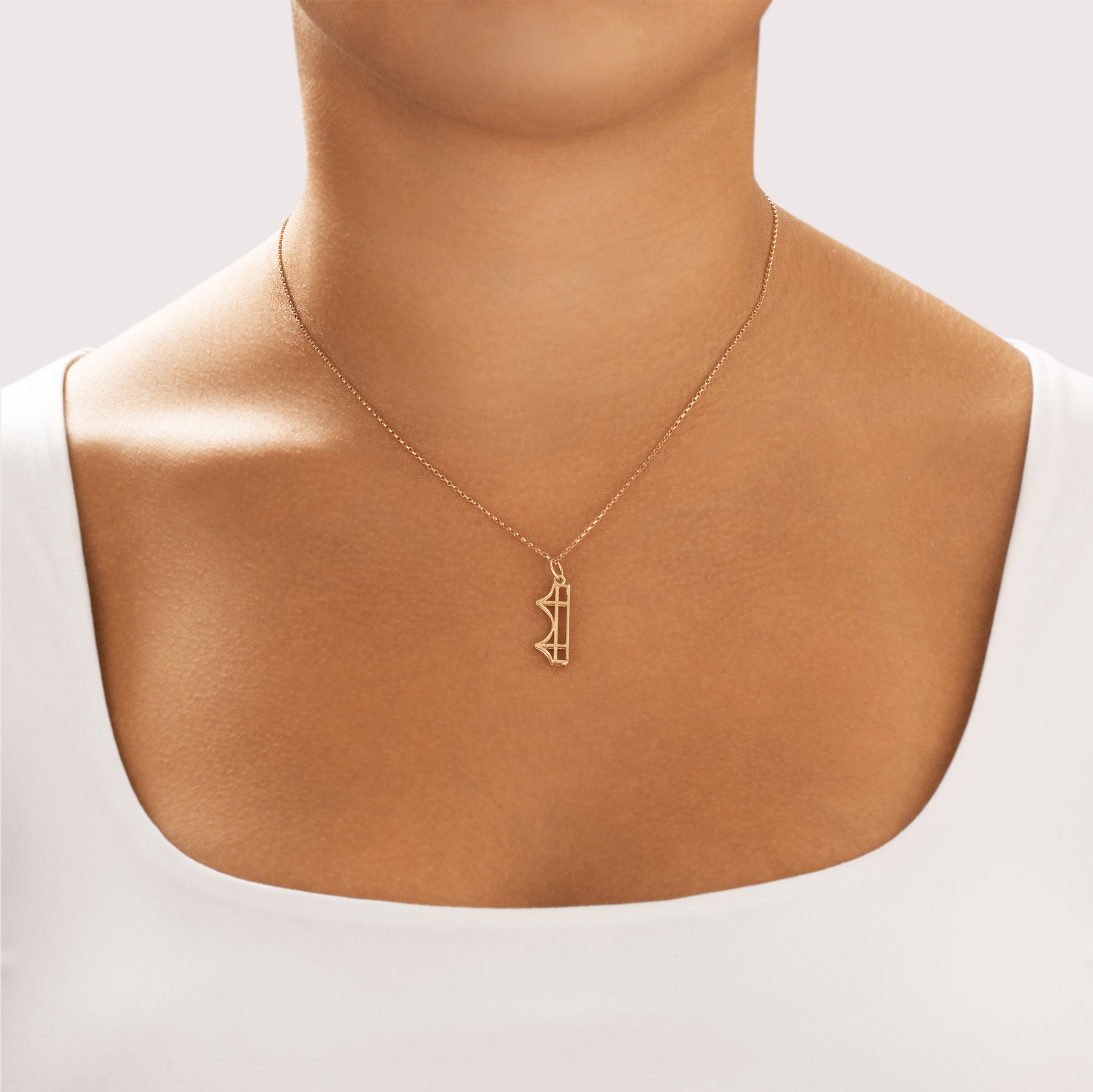 Vintage 14k Yellow Gold Textured Golden Gate Bridge Charm / Pendant - On model view