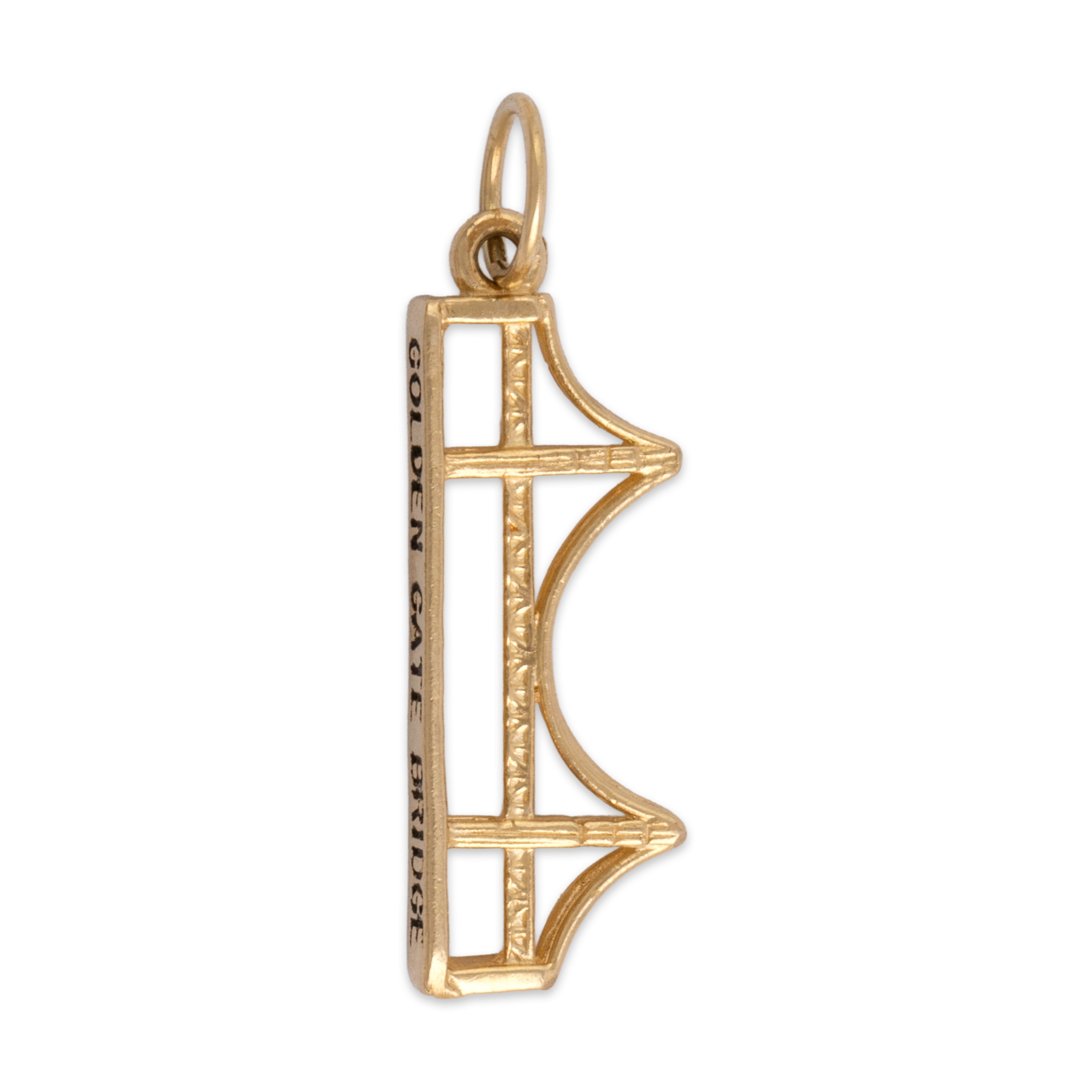 Vintage 14k Yellow Gold Textured Golden Gate Bridge Charm / Pendant - Back view