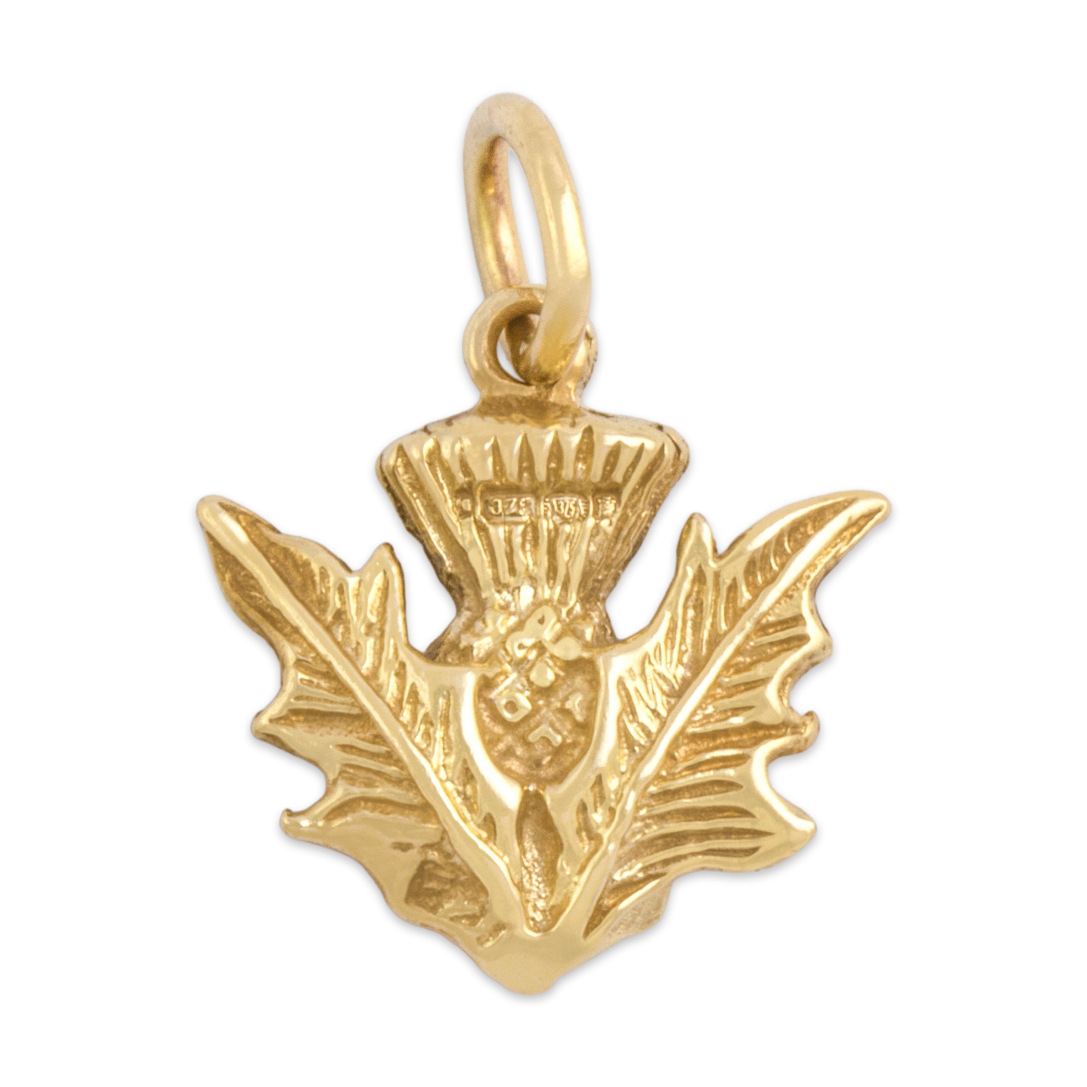 Vintage Scottish Small 9k Yellow Gold Detailed Thistle Charm / Pendant