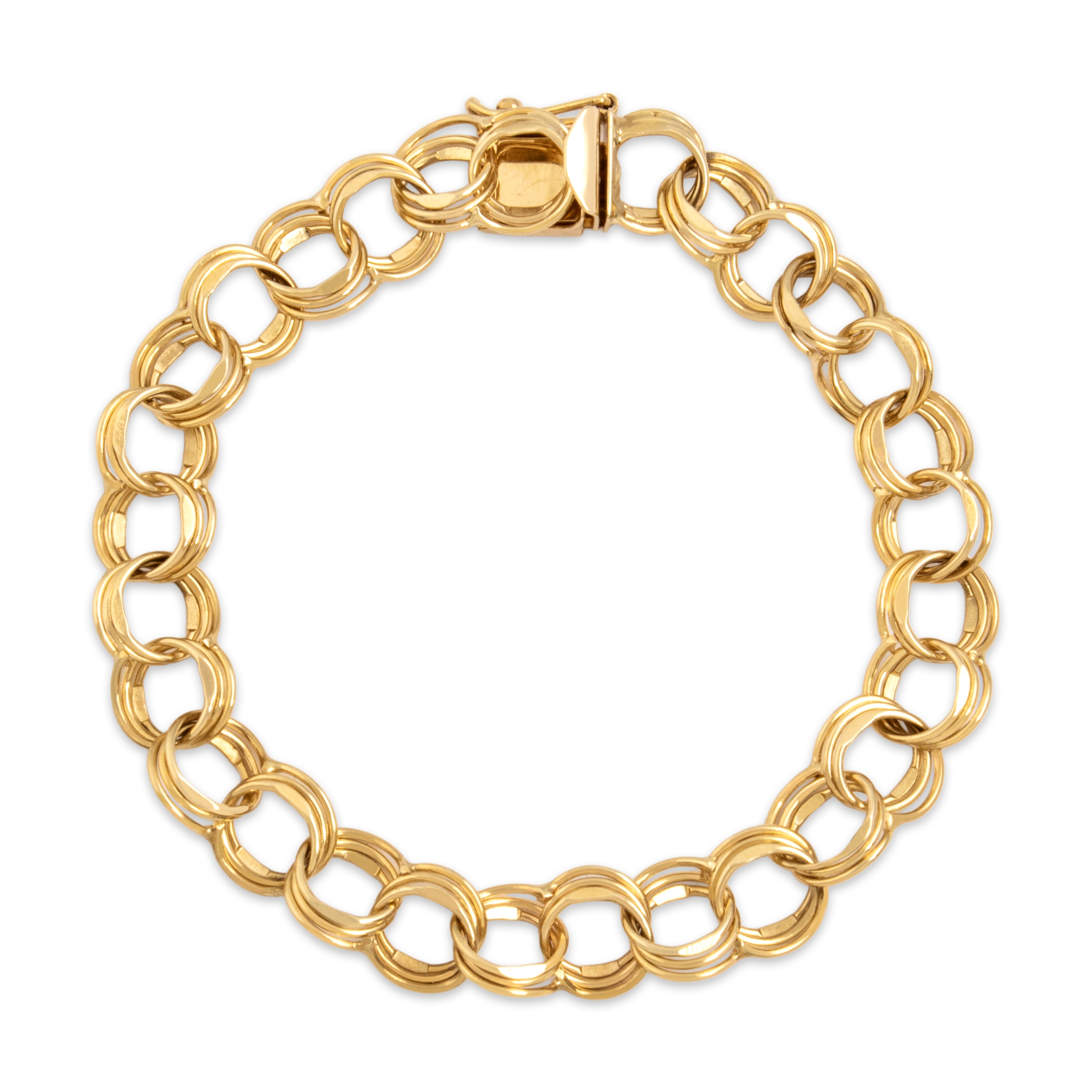 Vintage 14k Yellow Gold Flattened Circle Trio Link Bracelet - Close-up view