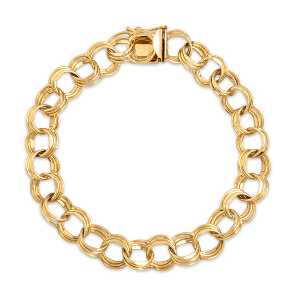 Vintage 14k Yellow Gold Flattened Circle Trio Link Bracelet 6.5