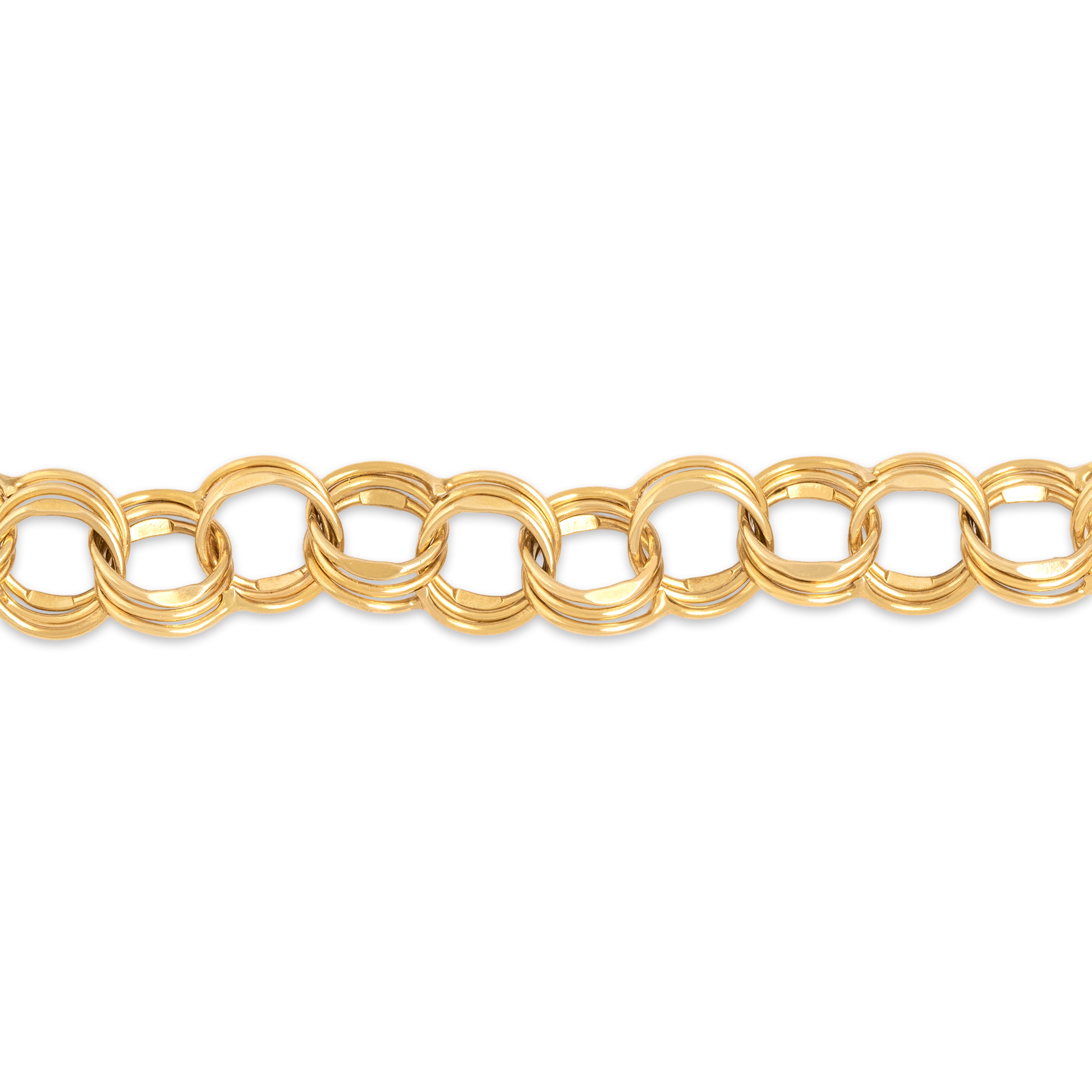 Vintage 14k Yellow Gold Flattened Circle Trio Link Bracelet - detail view #1