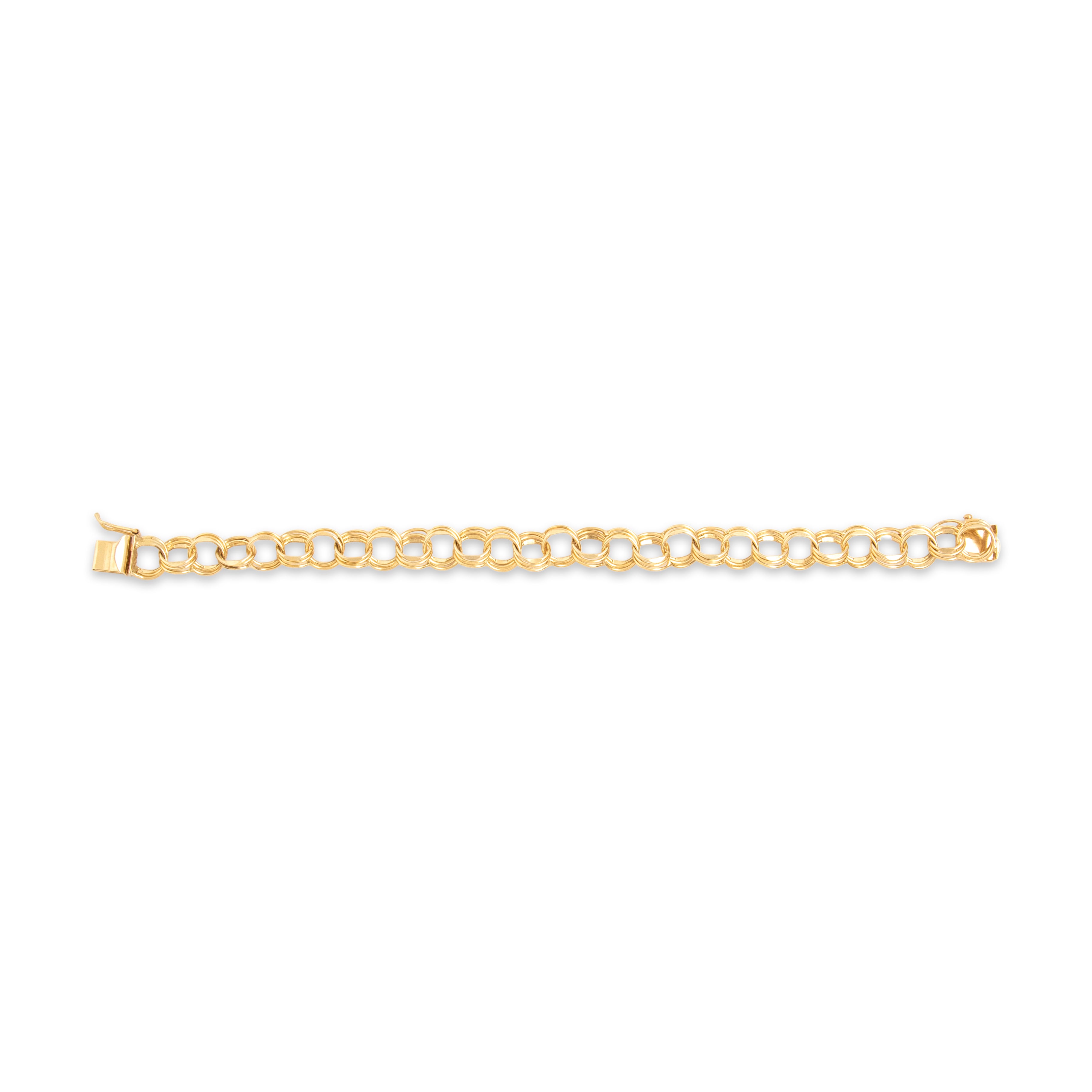 Vintage 14k Yellow Gold Flattened Circle Trio Link Bracelet - Overall view