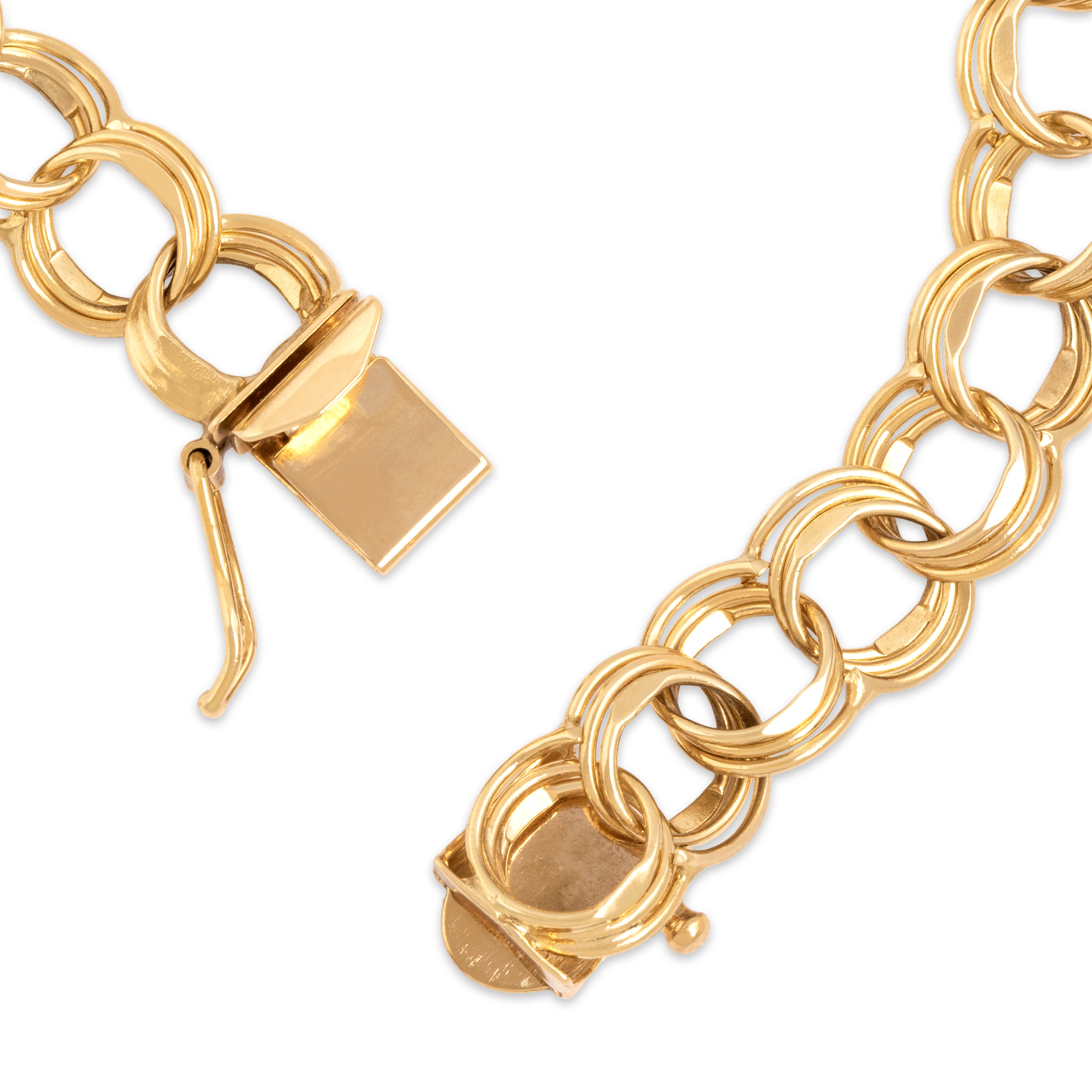 Vintage 14k Yellow Gold Flattened Circle Trio Link Bracelet - clasp view