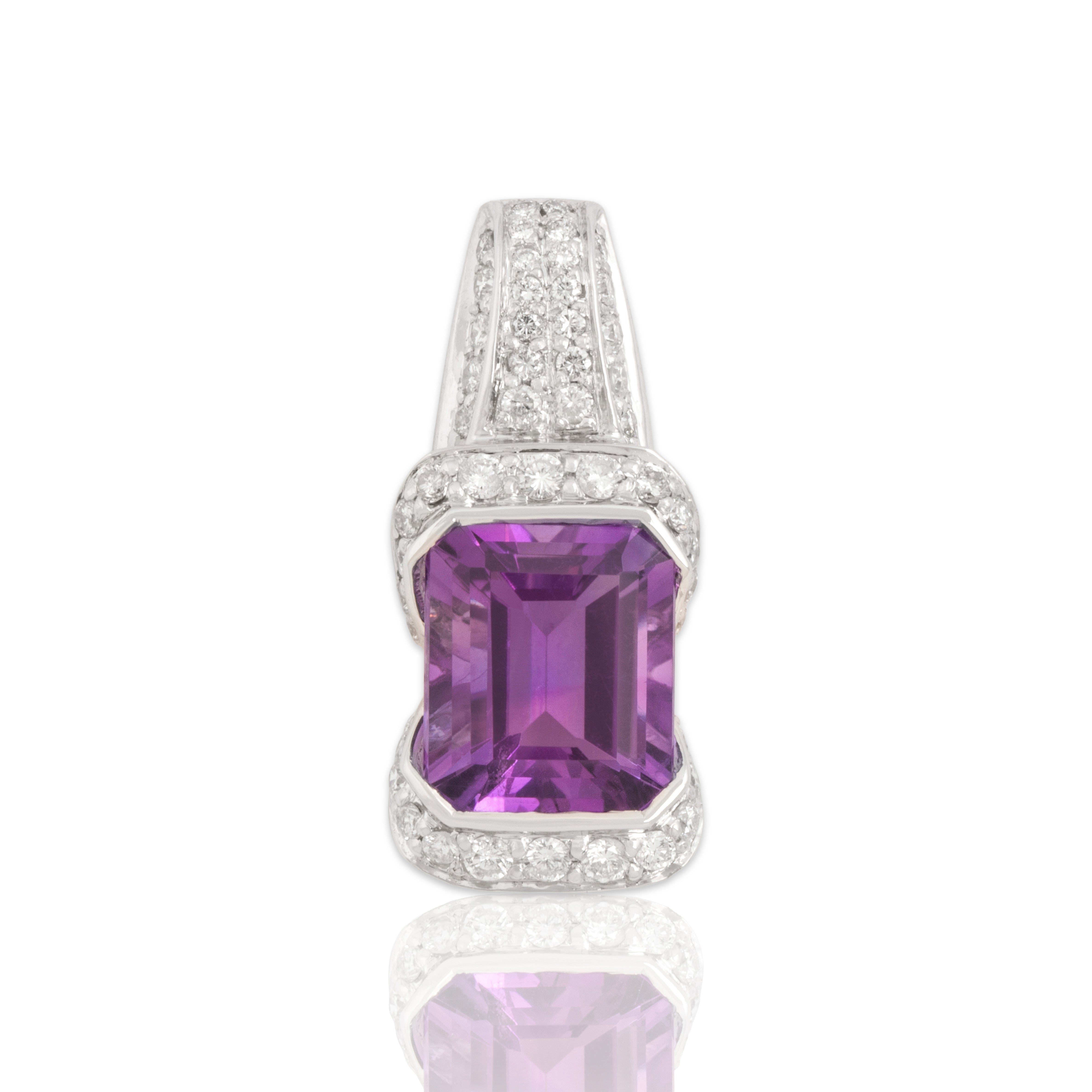 Estate 18k White Gold 3.48ct Amethyst Diamond Geometric Pavé Sparkle Slide Pendant - Close-up view