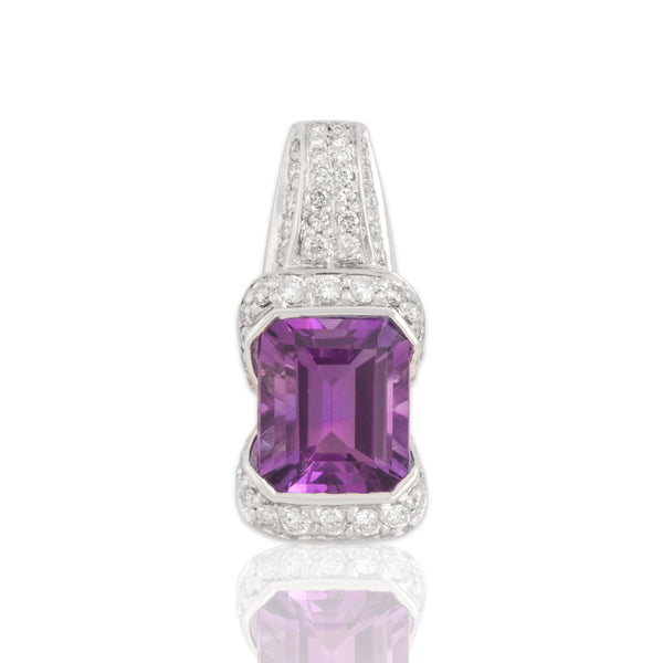Estate 18k White Gold 3.48ct Amethyst Diamond Geometric Pavé Sparkle Slide Pendant