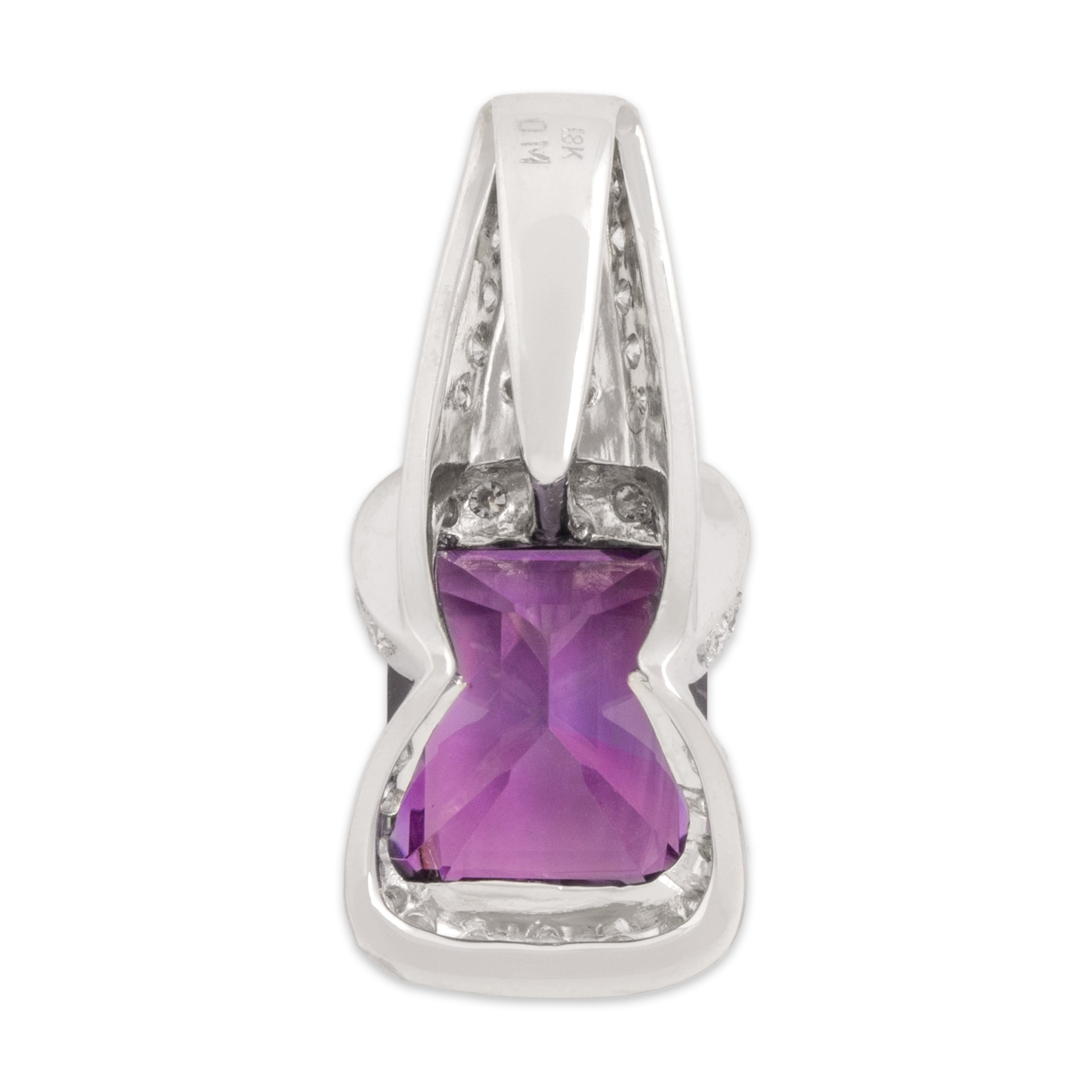 Estate 18k White Gold 3.48ct Amethyst Diamond Geometric Pavé Sparkle Slide Pendant - Back view