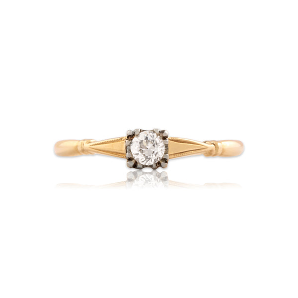 Vintage 14k Yellow & White Gold Old European Cut Diamond Solitaire Ring 7.50
