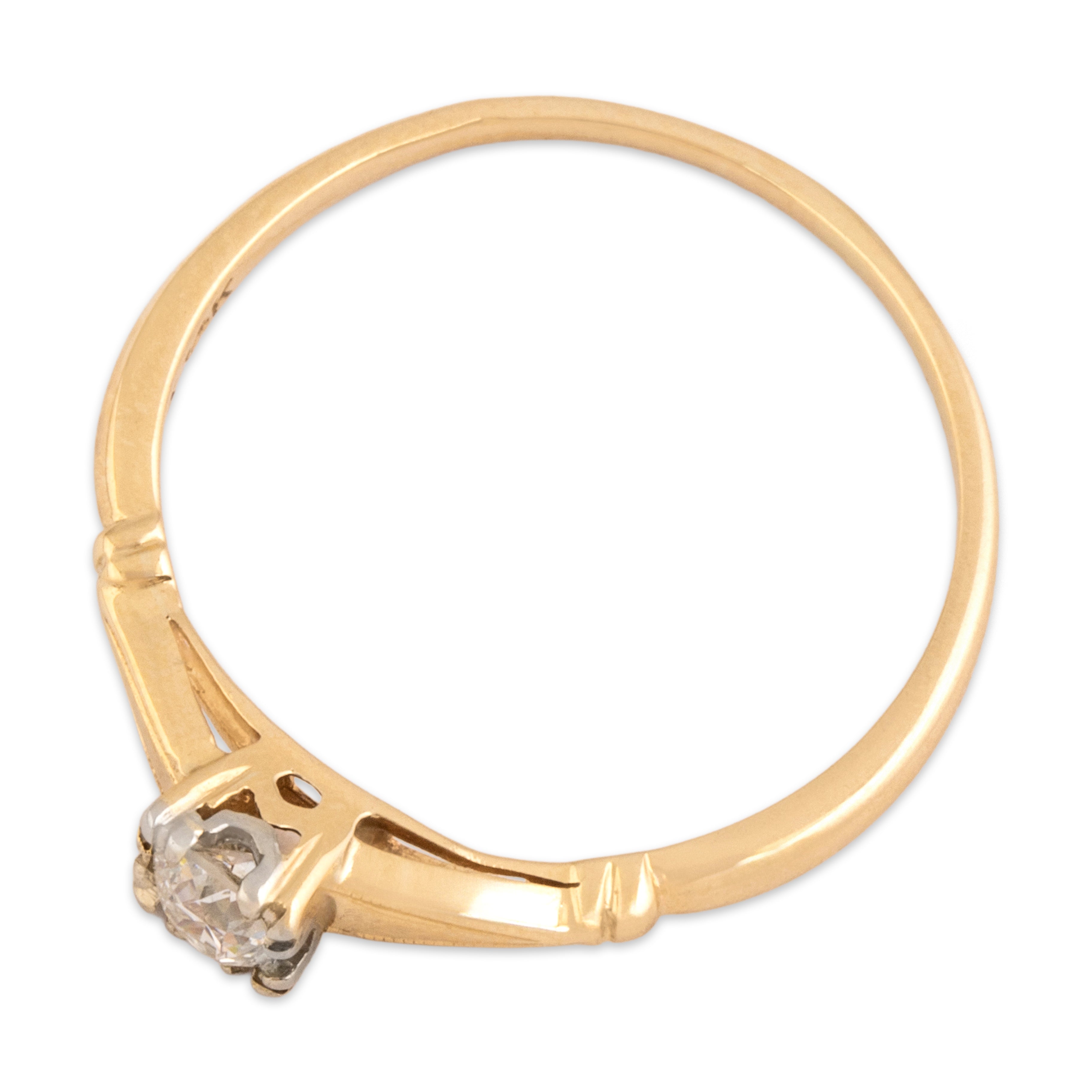 Vintage 14k Yellow & White Gold Old European Cut Diamond Dainty Shouldered Solitaire Ring - Overall view