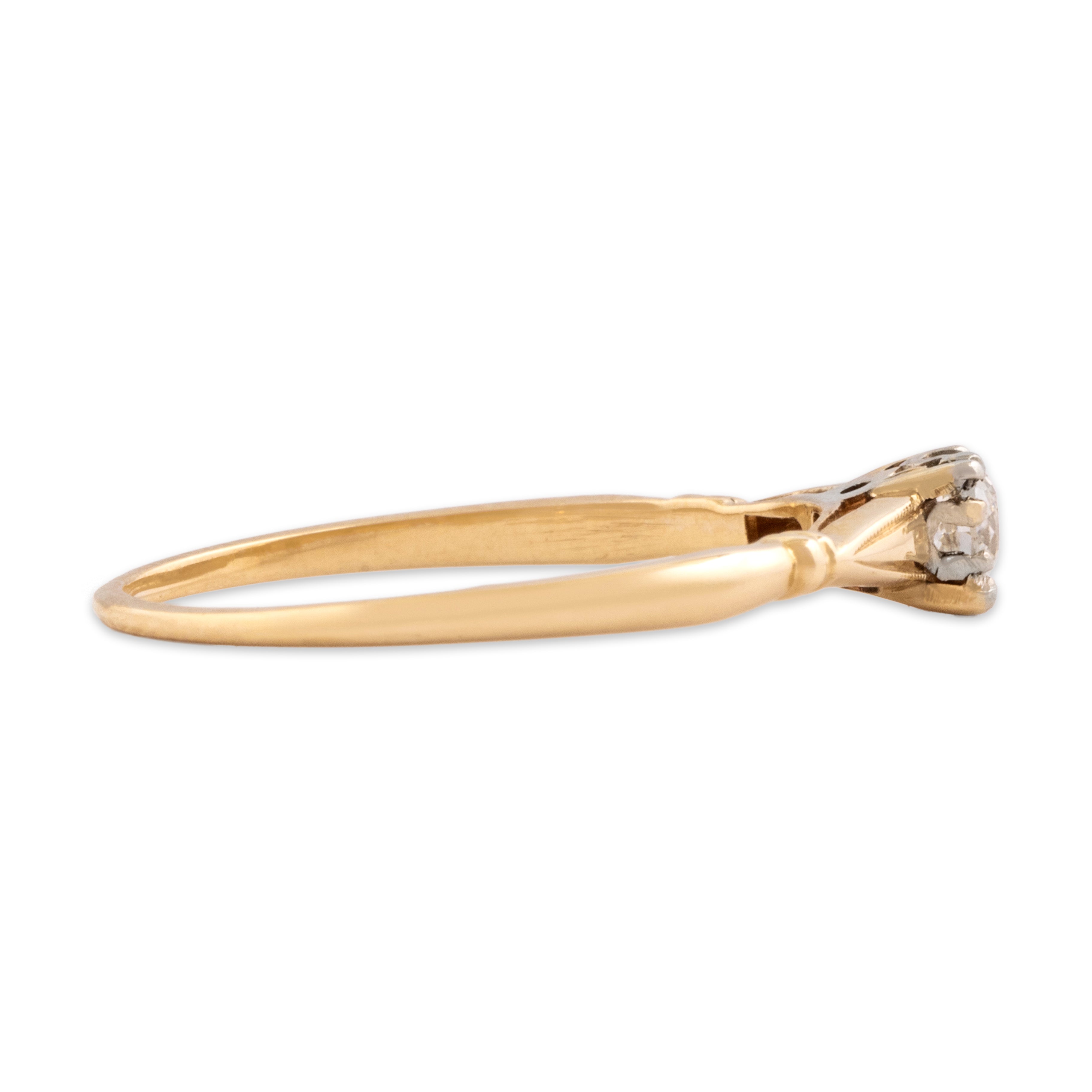 Vintage 14k Yellow & White Gold Old European Cut Diamond Dainty Shouldered Solitaire Ring - Side view