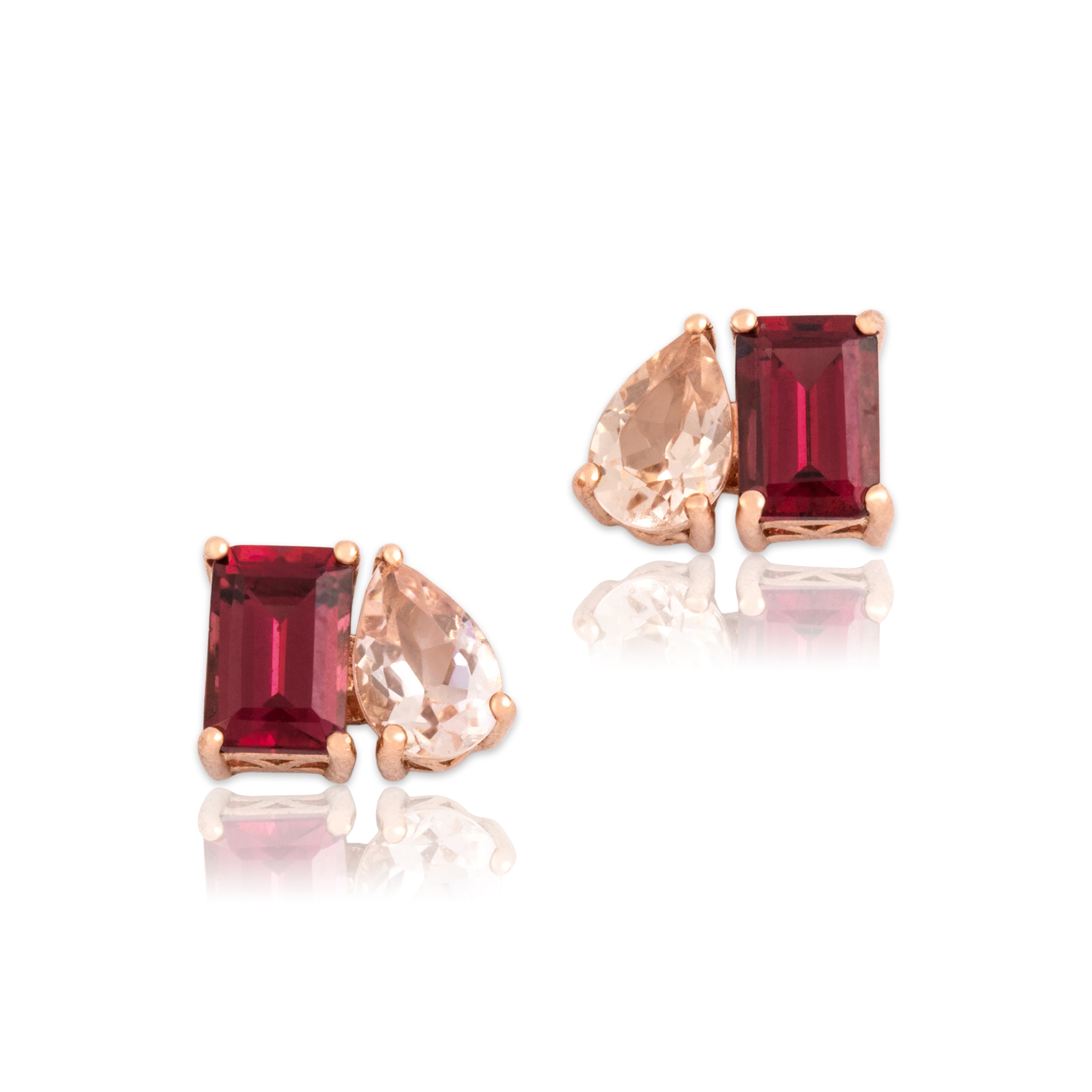 Estate 10k Rose Gold 1.28cttw Berry Garnet .64cttw Morganite Chic Stud Earrings