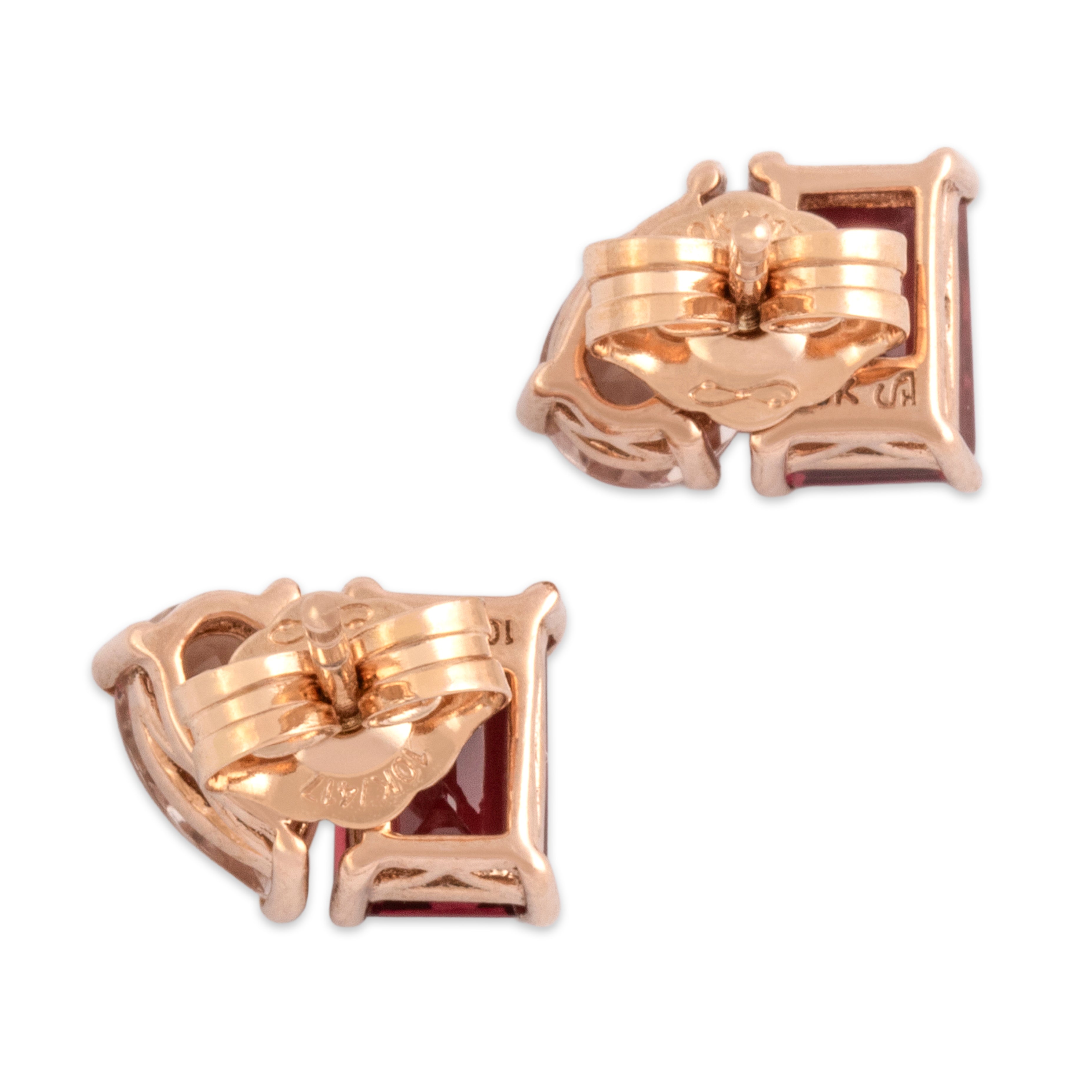 Estate 10k Rose Gold 1.28cttw Berry Garnet .64cttw Morganite Chic Toi Et Moi Stud Earrings - Back view