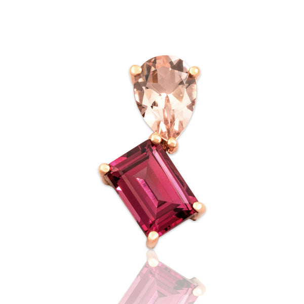 Estate Small 10k Rose Gold 1.13ct Pink Garnet .55ct Morganite Toi Et Moi Pendant