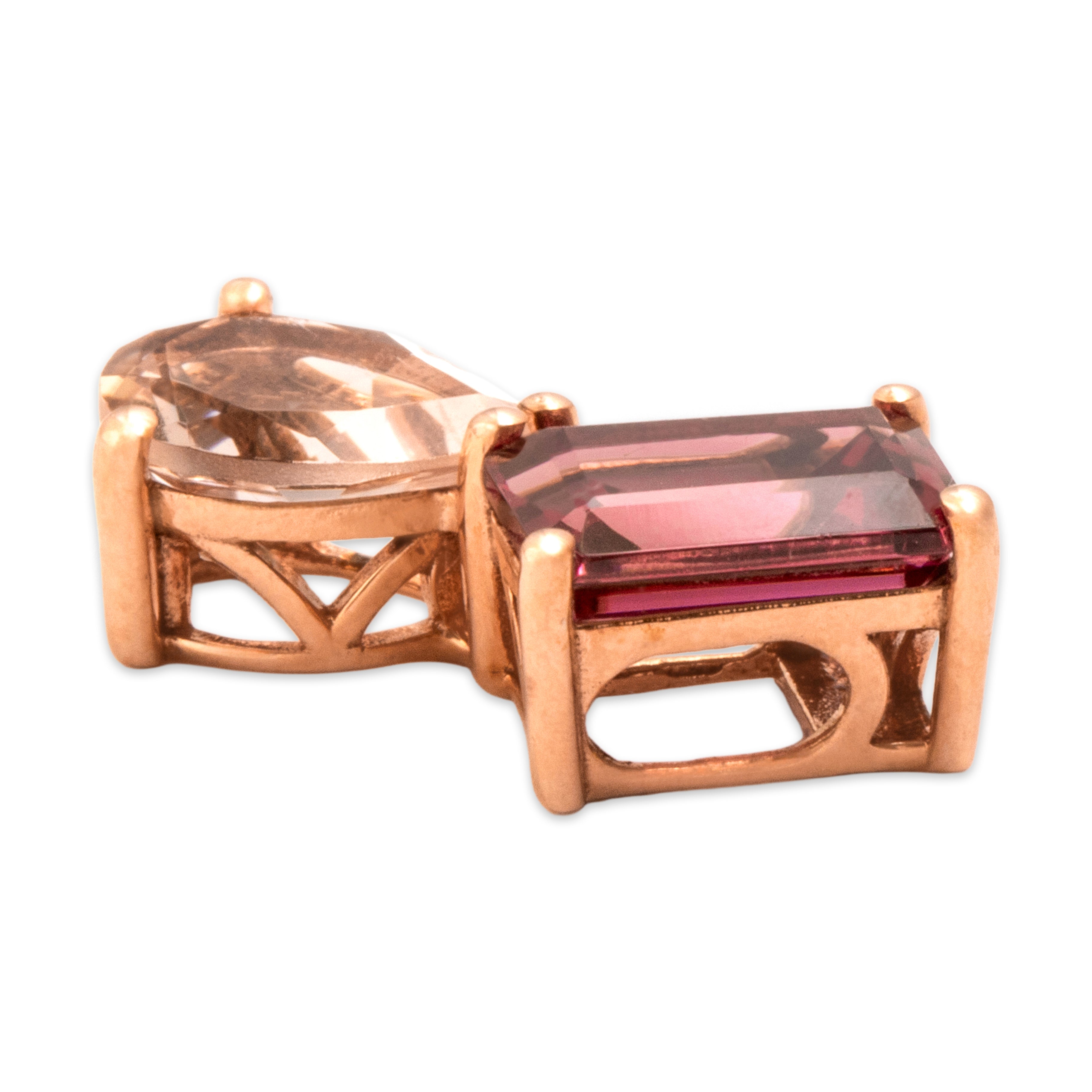 Estate Small 10k Rose Gold 1.13ct Pink Garnet .55ct Morganite Toi Et Moi Pendant