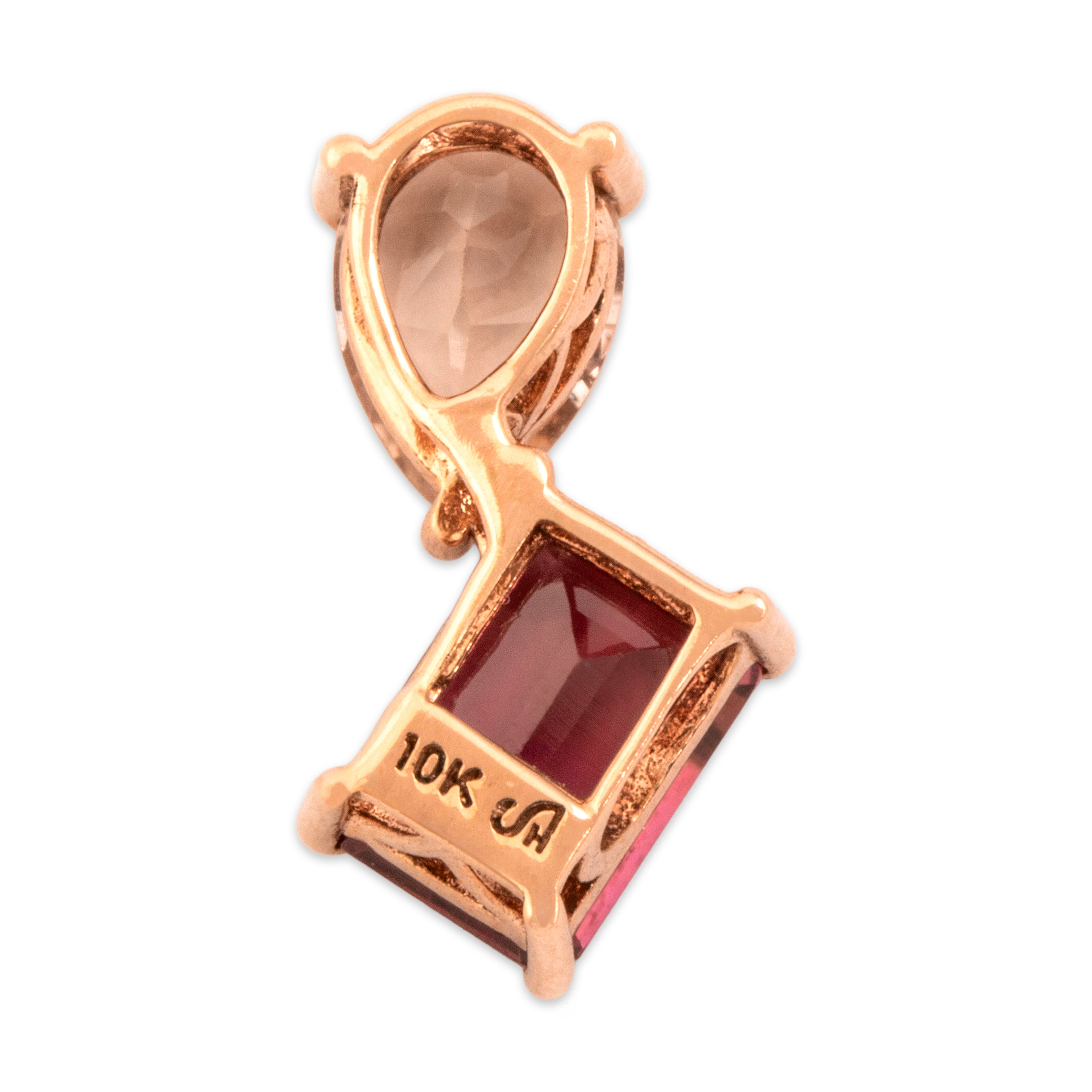 Estate Small 10k Rose Gold 1.13ct Pink Garnet .55ct Morganite Toi Et Moi Pendant