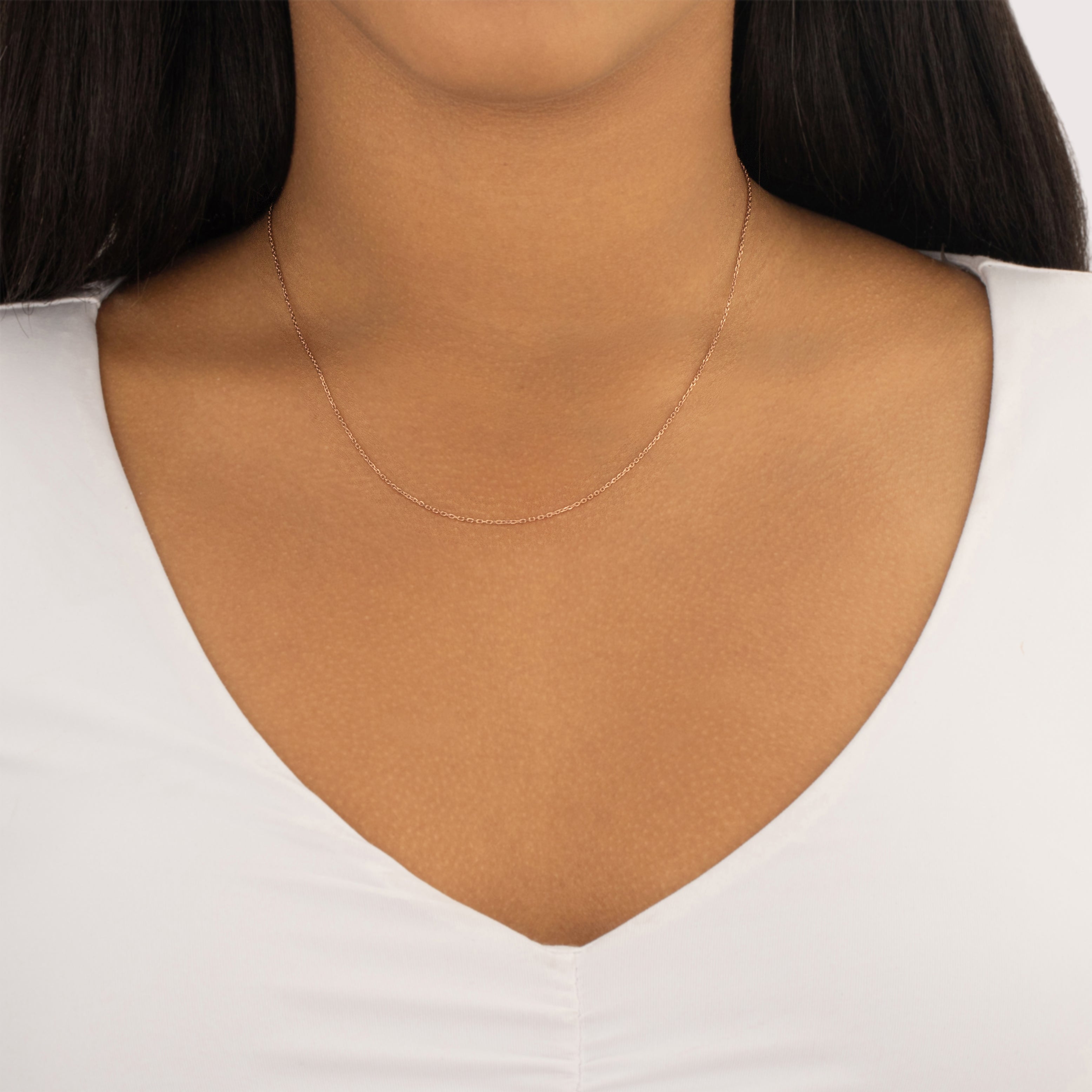 Vintage 10k Rose Gold 1.1mm Dainty Adjustable Cable Chain - On model view