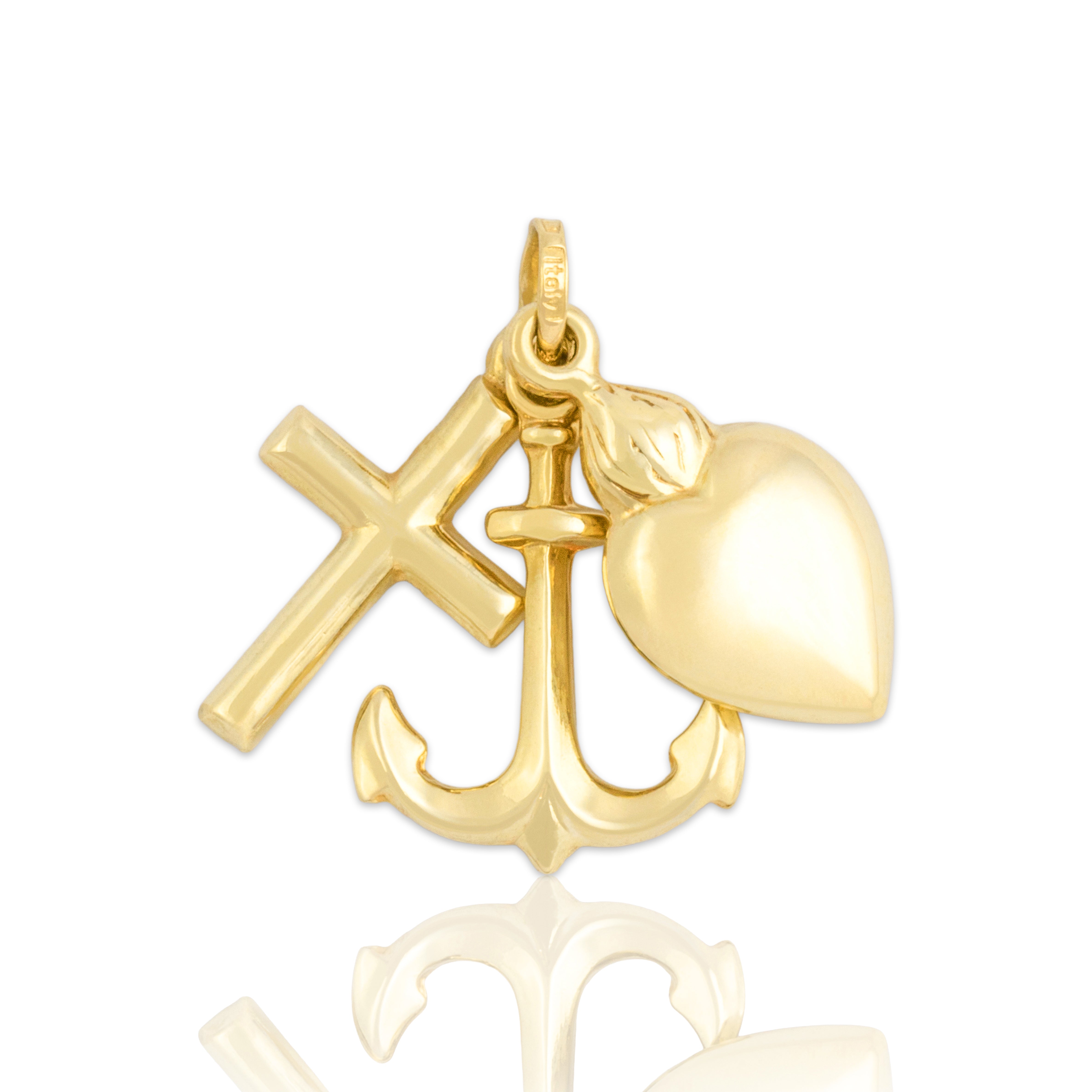 Vintage Italian 14k Yellow Gold Faith, Hope, And Charity Puffed Charm / Pendant