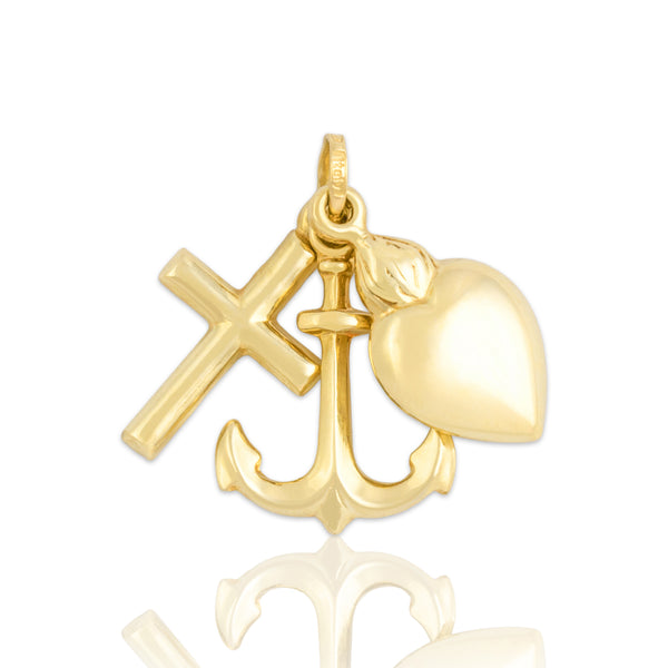 Vintage Italian 14k Yellow Gold Faith, Hope, And Charity Puffed Charm / Pendant