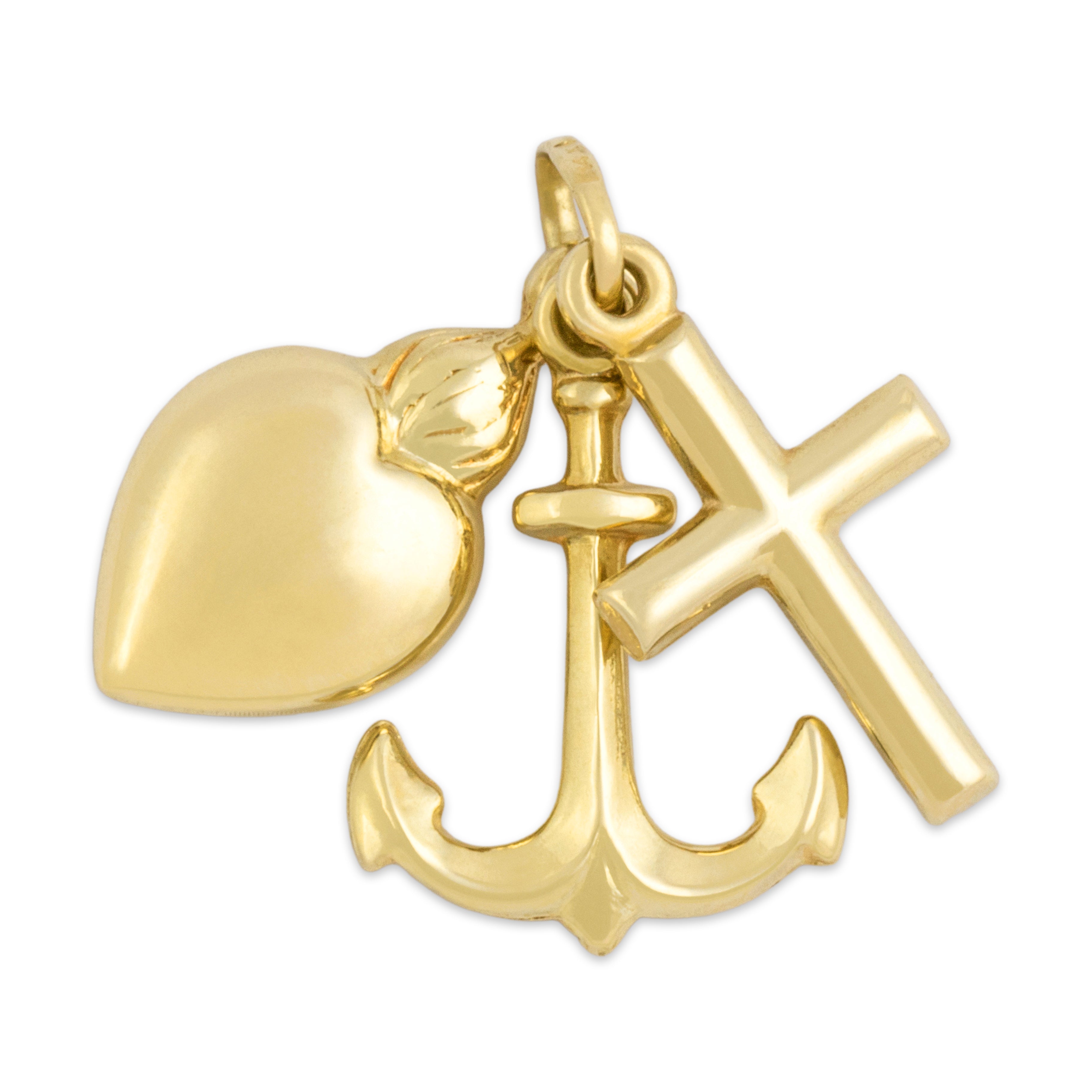 Vintage Italian 14k Yellow Gold Faith, Hope, And Charity Puffed Charm / Pendant