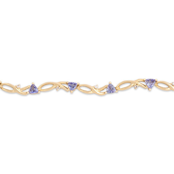 Vintage 14k Yellow Gold 1.46cttw Tanzanite Diamond Openwork Bracelet 6.75