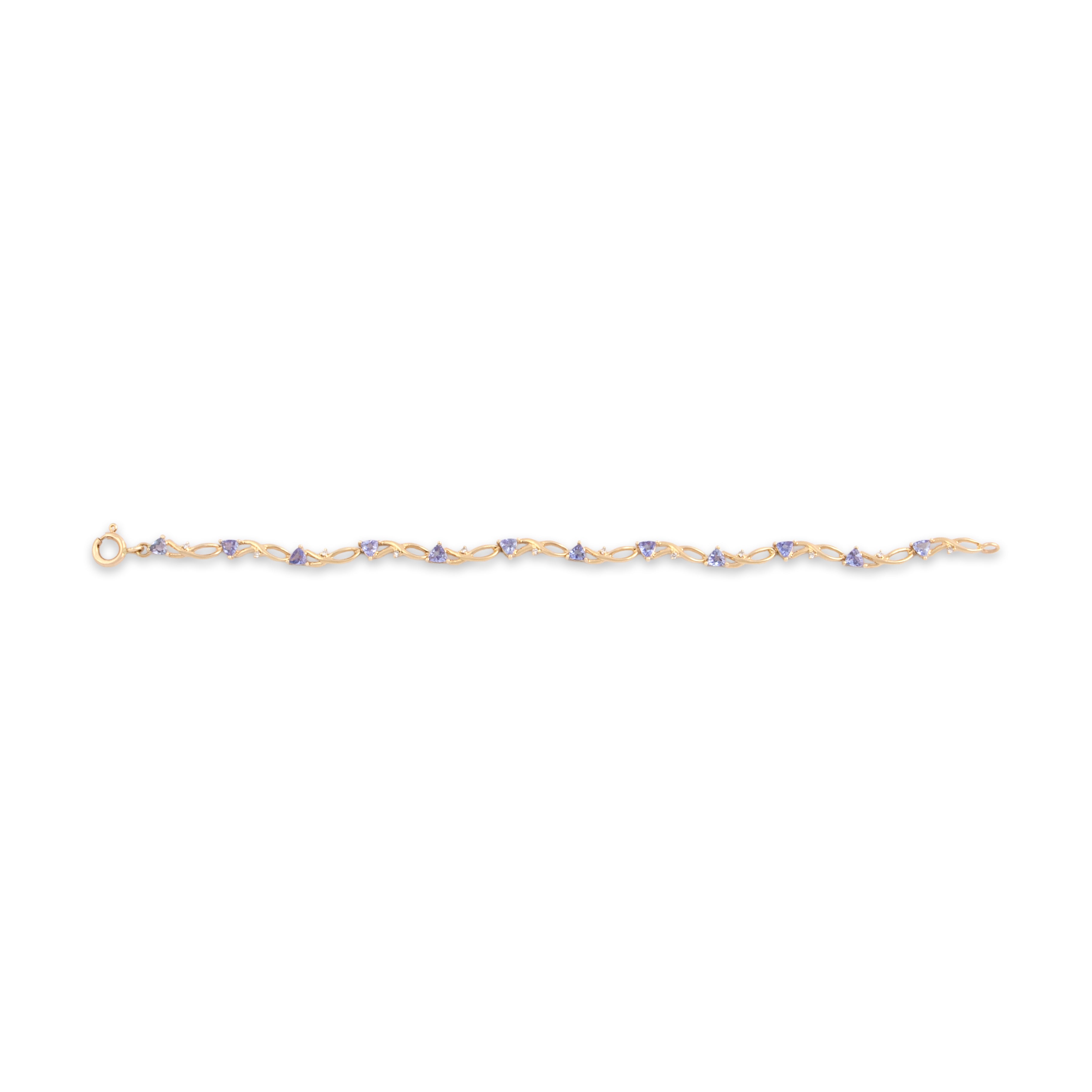 Vintage 14k Yellow Gold 1.46cttw Tanzanite Diamond Delicate Sweeping Openwork Bracelet - Overall view
