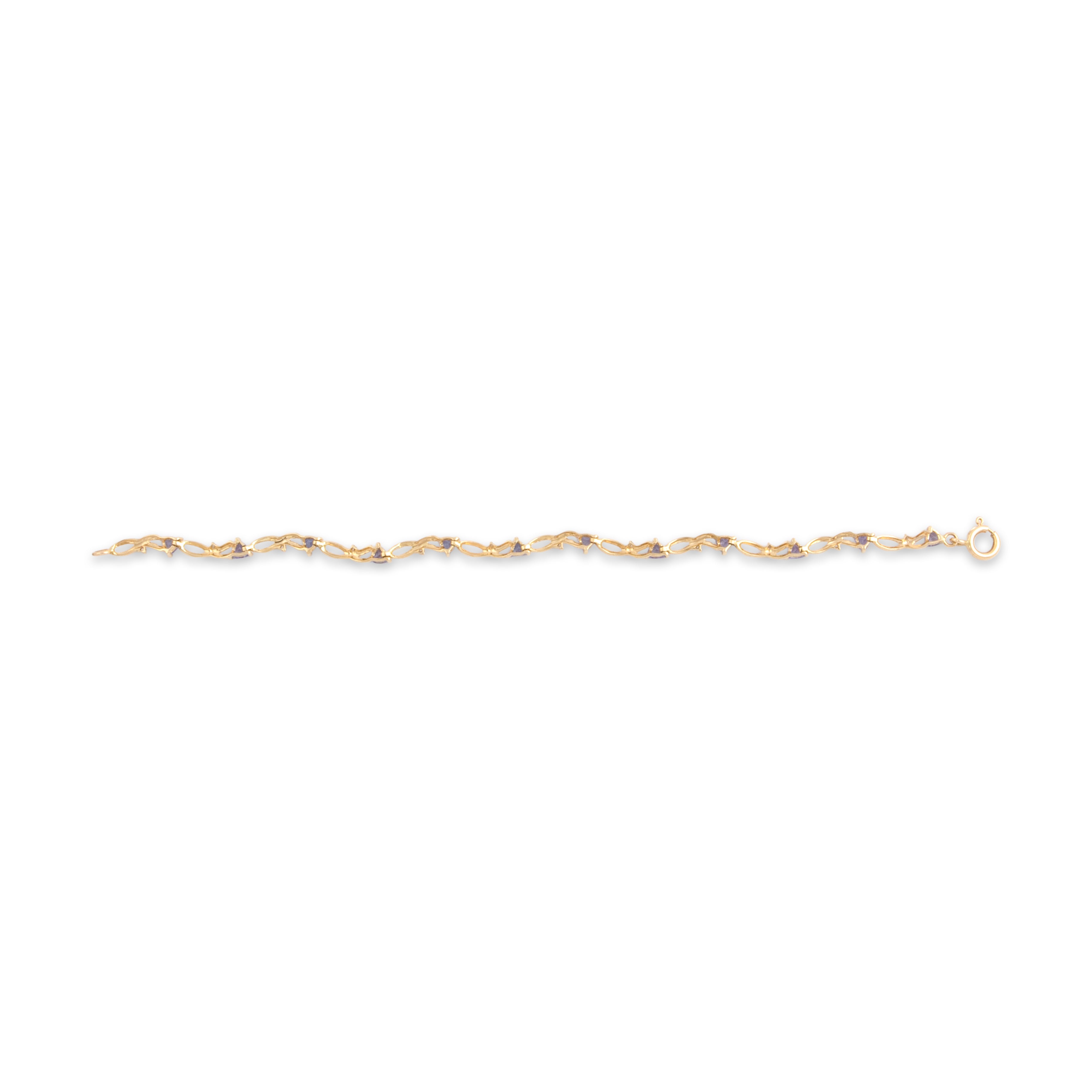 Vintage 14k Yellow Gold 1.46cttw Tanzanite Diamond Delicate Sweeping Openwork Bracelet - Back view