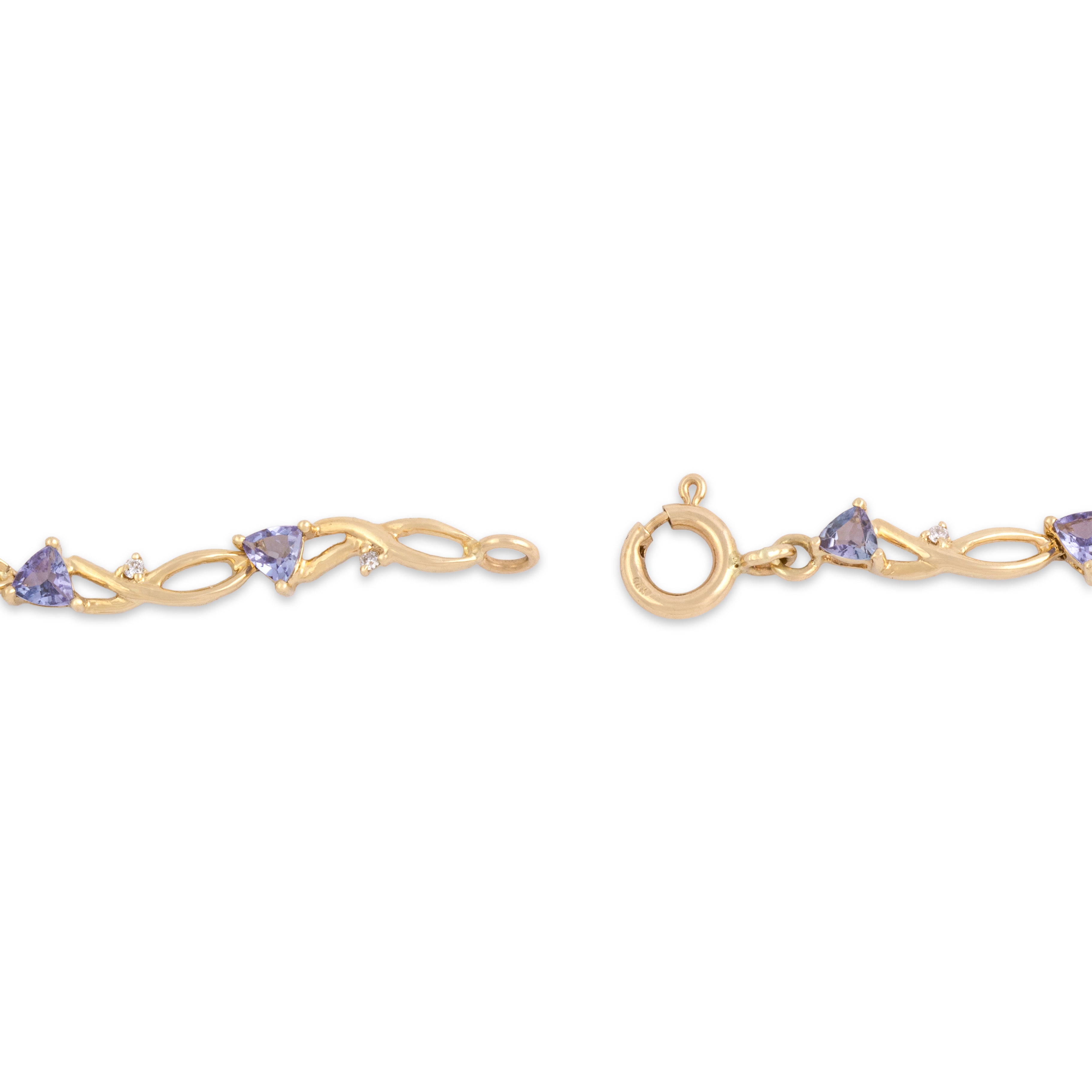 Vintage 14k Yellow Gold 1.46cttw Tanzanite Diamond Delicate Sweeping Openwork Bracelet - clasp view