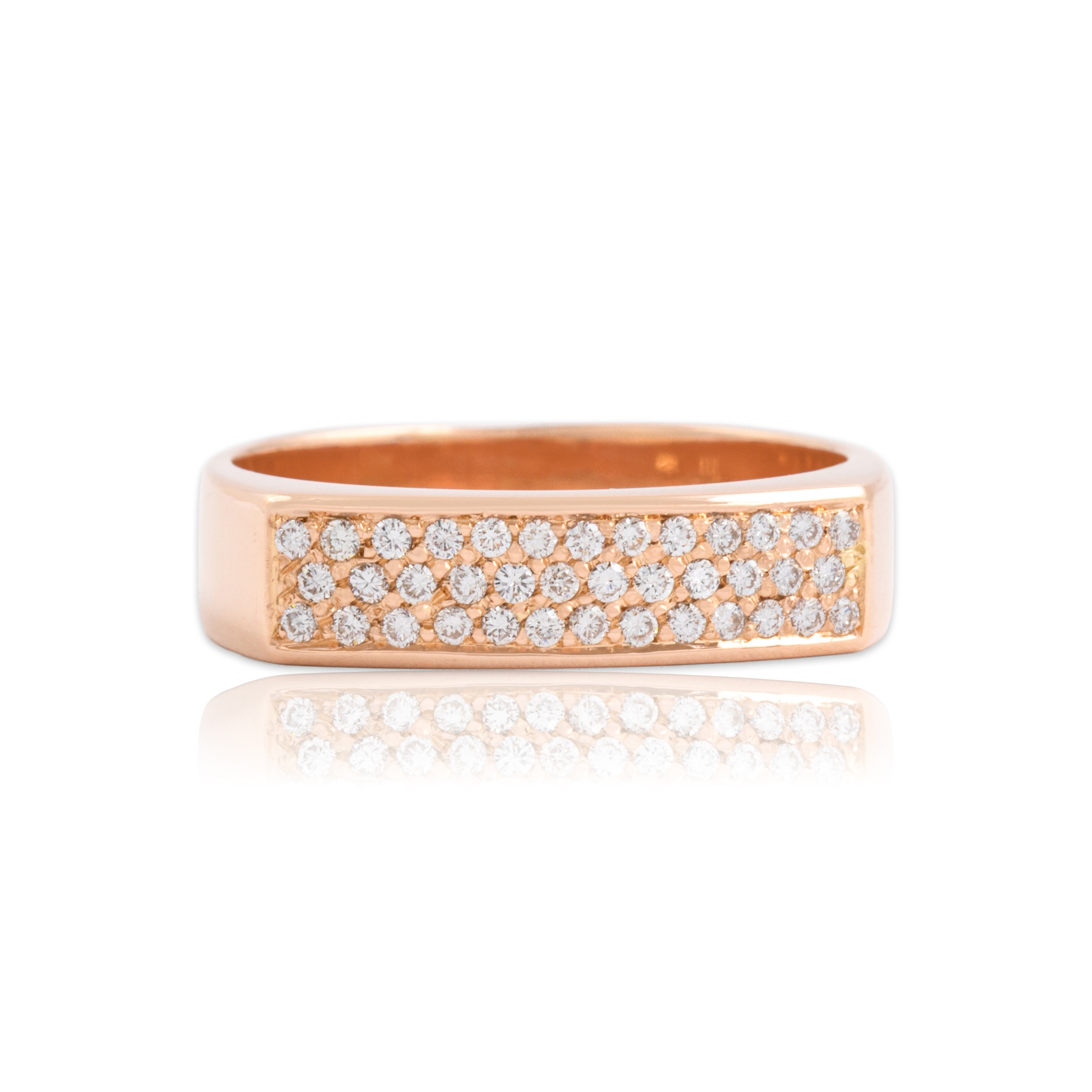 Estate Italian 18k Rose Gold Diamond Chic Squared Bar Band Ring 5.75