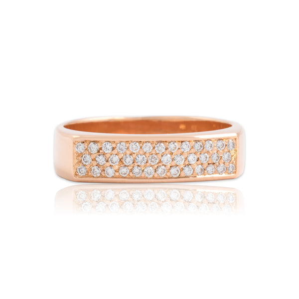 Estate Italian 18k Rose Gold Diamond Chic Squared Bar Band Ring 5.75