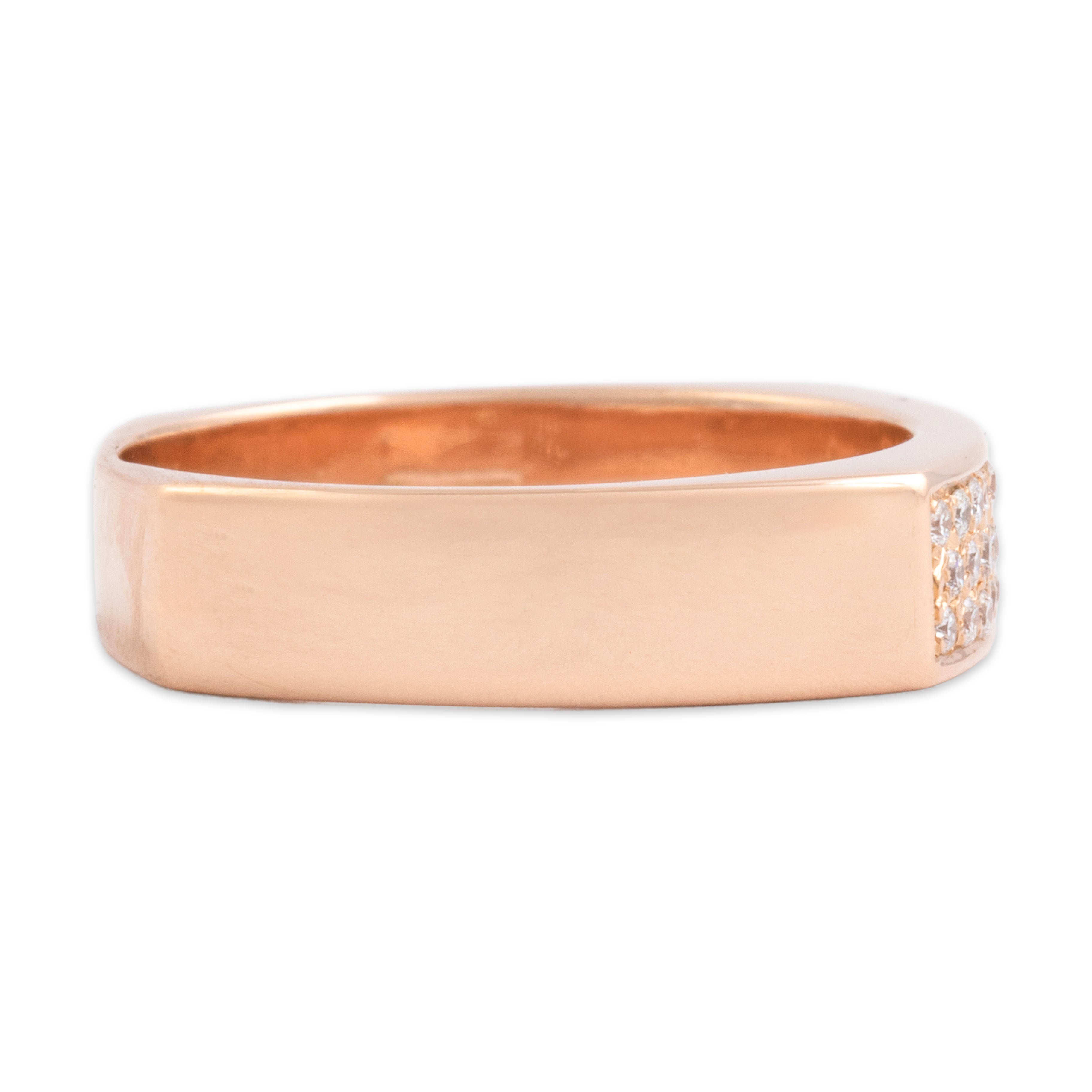 Estate Italian 18k Rose Gold Diamond Chic Squared Bar Band Ring - Side view