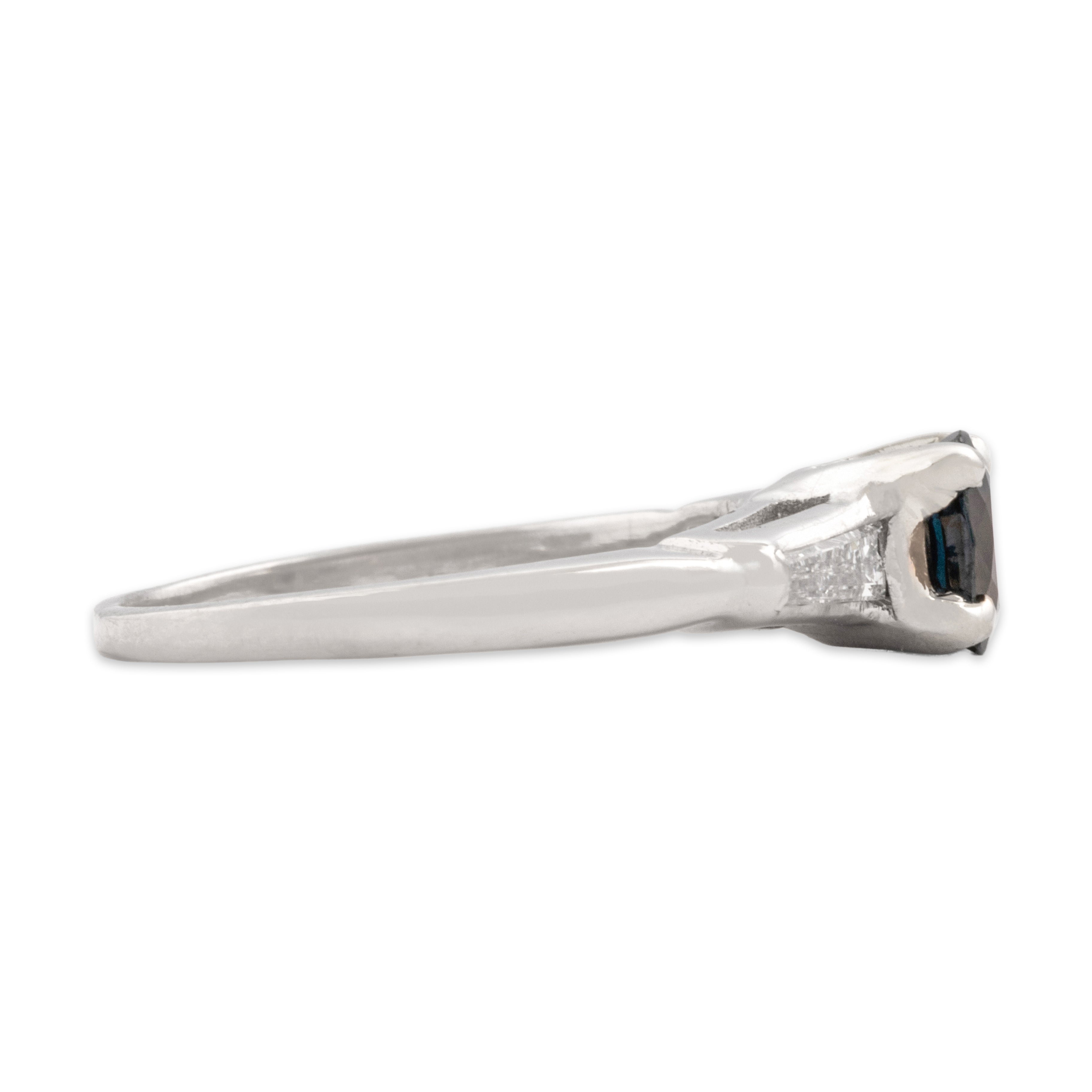 Vintage Platinum .52ct Dark Blue Sapphire Diamond Classic Clean Line Ring - Side view