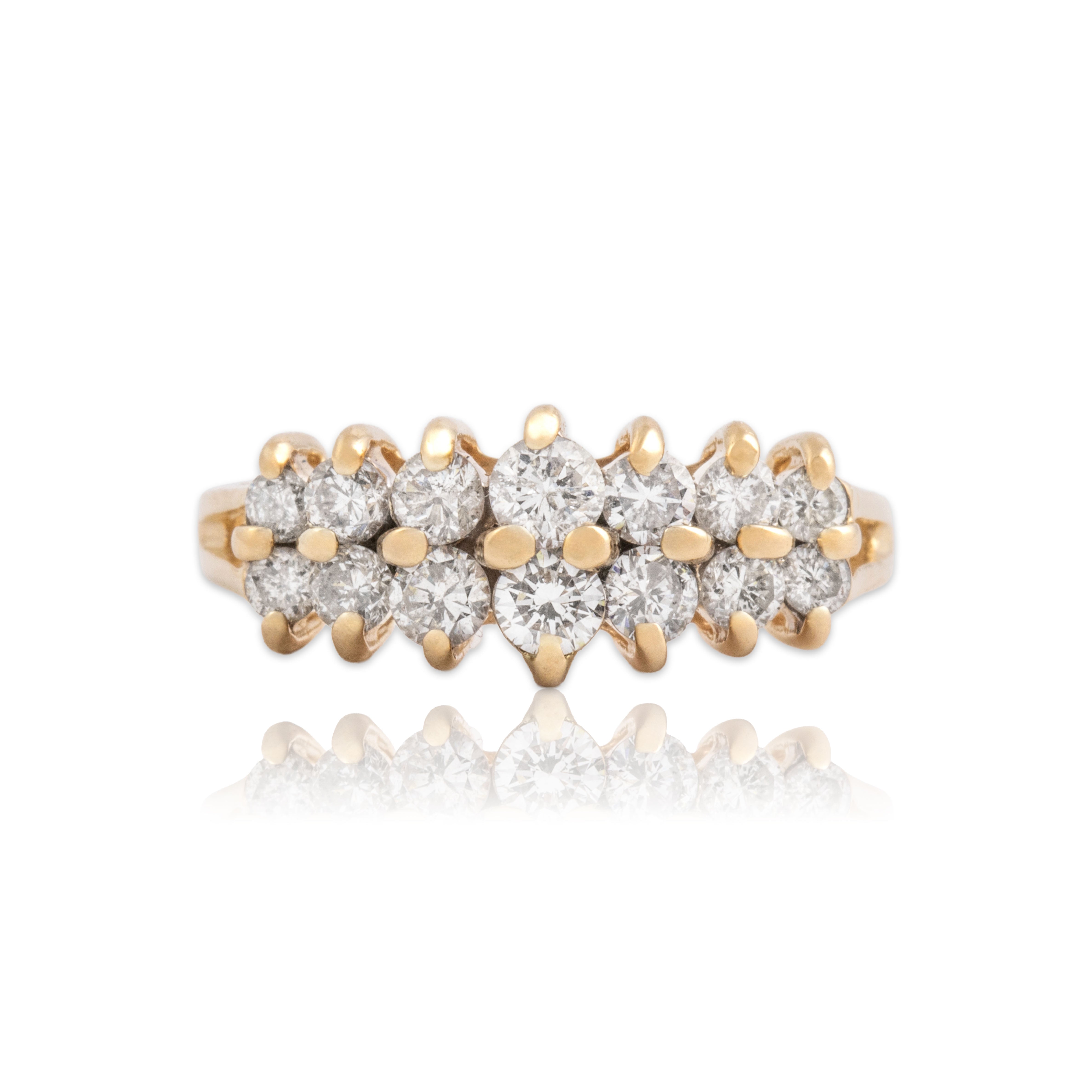 Vintage 14k Yellow Gold .8cttw Diamond Sparkling Graduated Double Row Ring 6.00