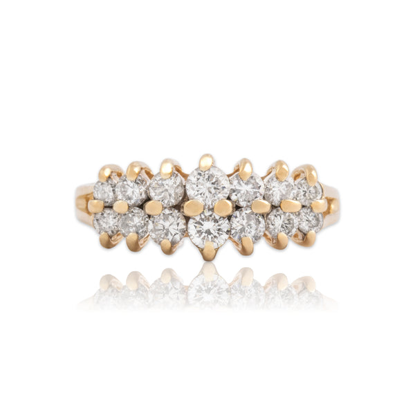 Vintage 14k Yellow Gold .8cttw Diamond Sparkling Graduated Double Row Ring 6.00