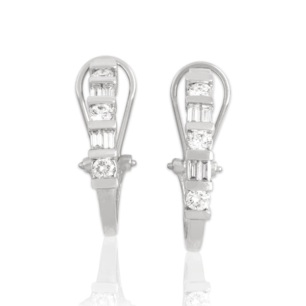 Vintage 14k White Gold .87cttw Diamond Sleek Channel Set Omega-Back Earrings
