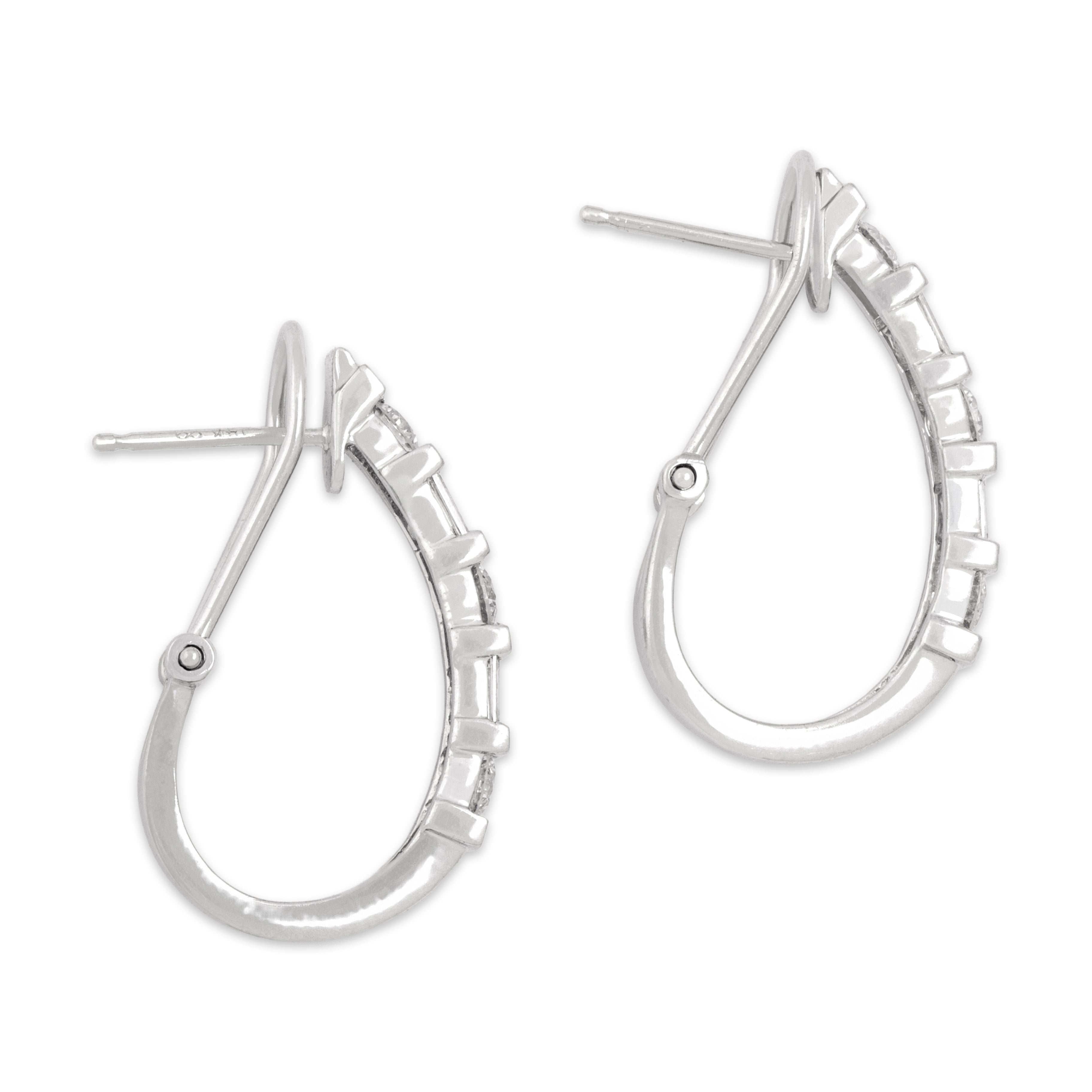 Vintage 14k White Gold .87cttw Diamond Sleek Channel Set Omega-Back Earrings - Side view