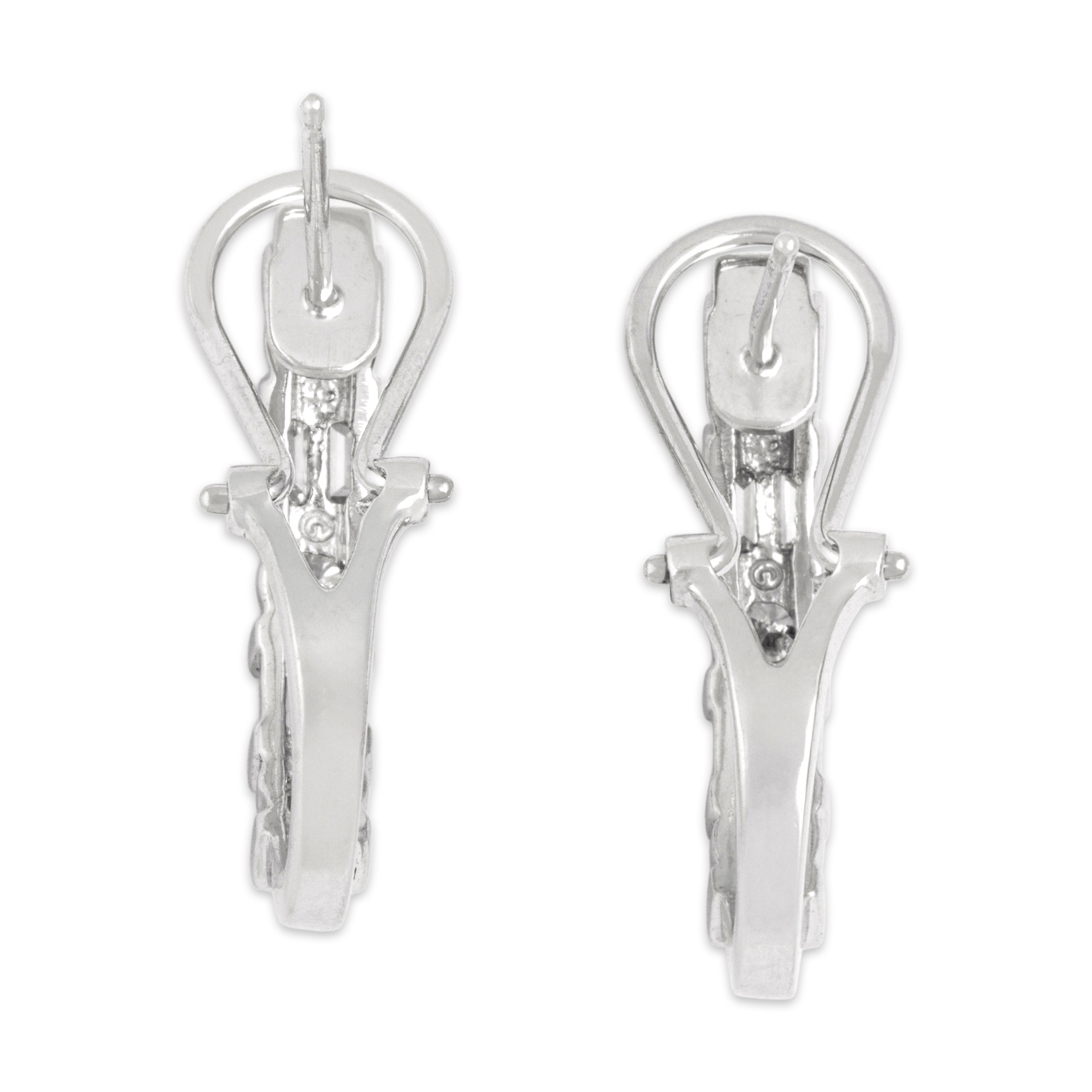 Vintage 14k White Gold .87cttw Diamond Sleek Channel Set Omega-Back Earrings - Back view