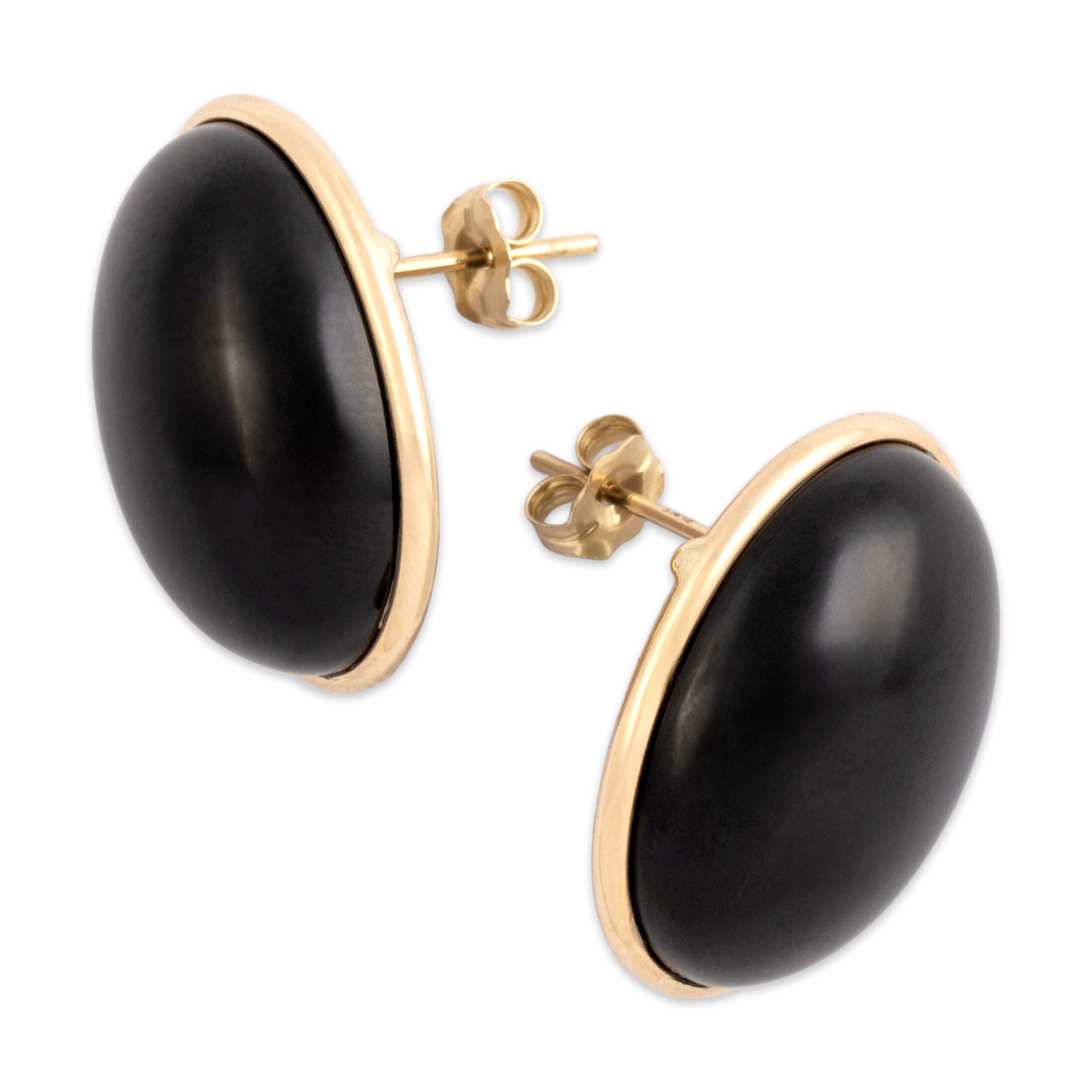 Vintage Large 14k Yellow Gold 33.9cttw Onyx Framed Cabochon Statement Earrings