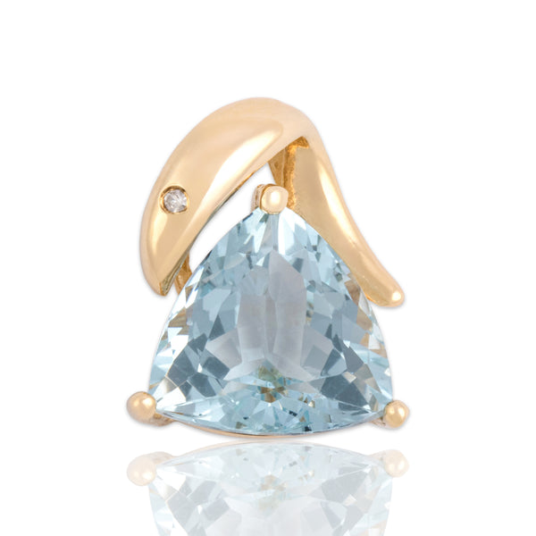 Vintage 14k Yellow Gold 4.78ct Aquamarine Diamond Flourish Triangular Slide Pendant