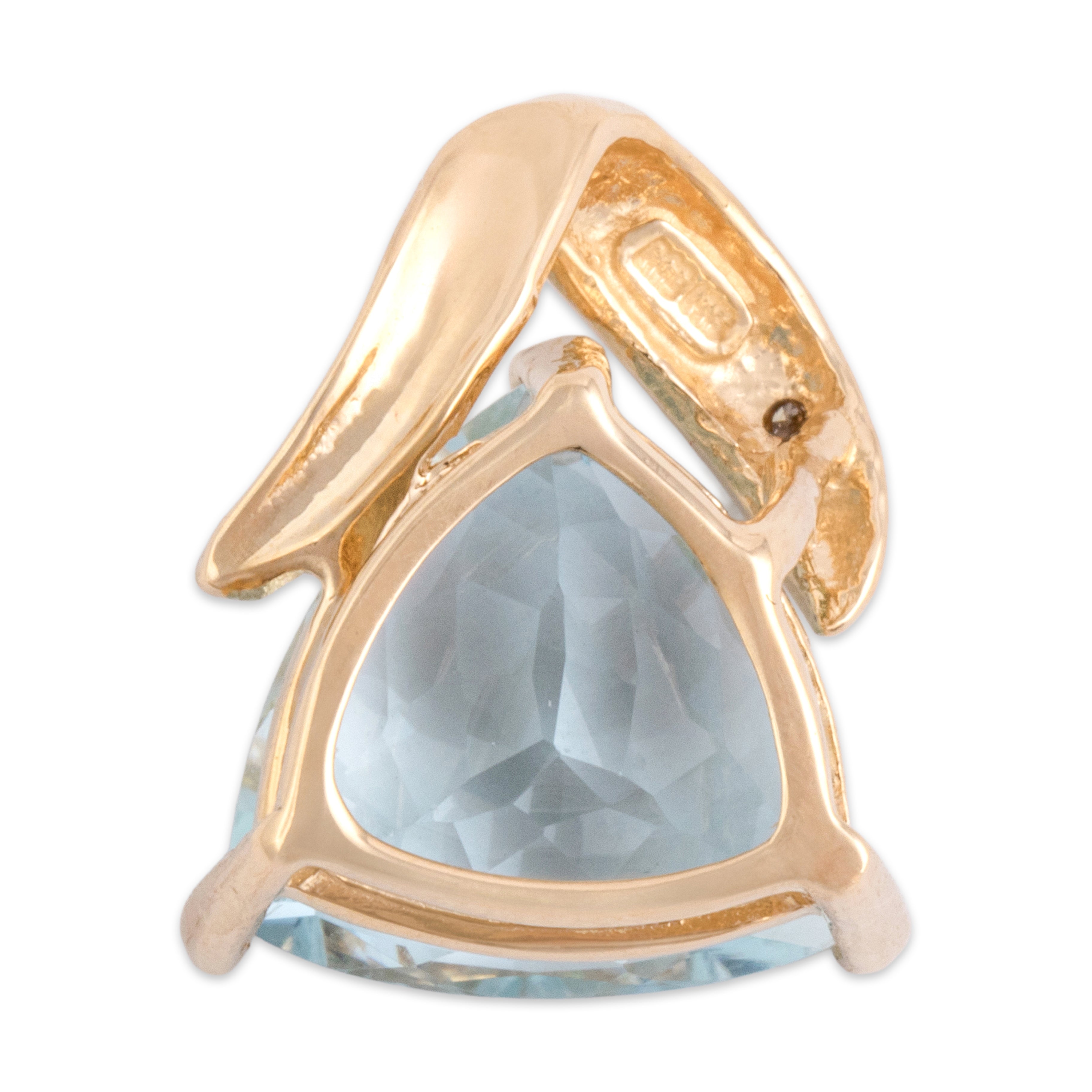 Vintage 14k Yellow Gold 4.78ct Aquamarine Diamond Swish Flourish Triangular Slide Pendant - Back view