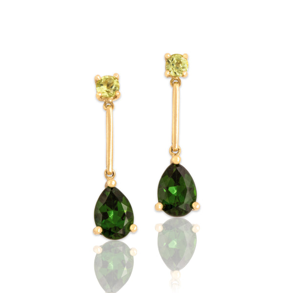 Vintage 14k Yellow Gold 1.34cttw Chrome Diopside Peridot Tear Drop Dangle Earrings