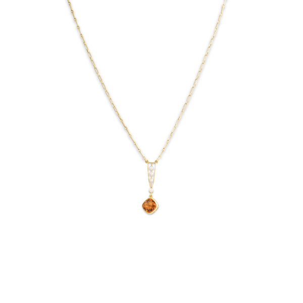 Antique Art Nouveau 14k Yellow Gold 1.15ct Citrine Pearl Lavalier Necklace 15.25