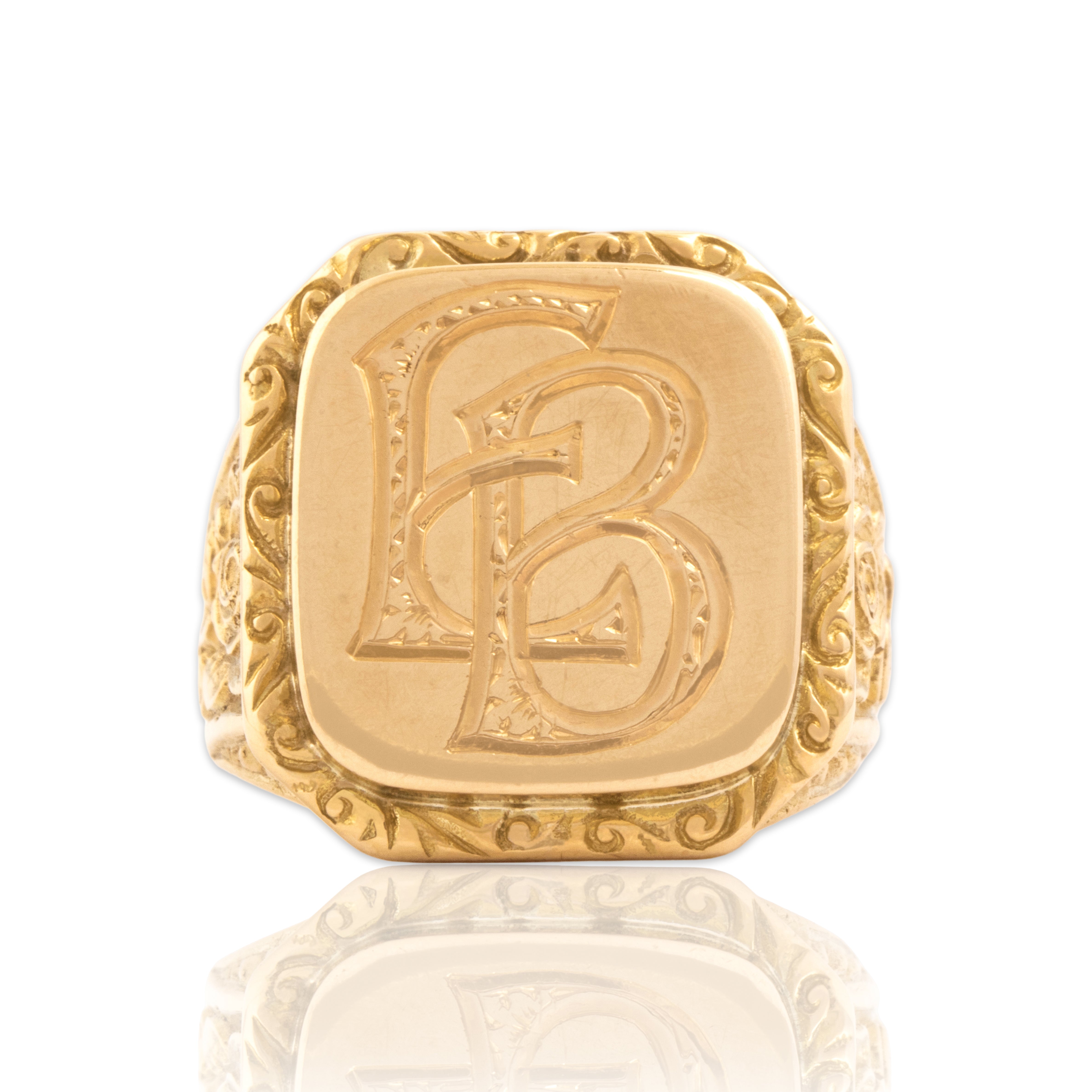 Vintage 14k Yellow Gold Chunky Ornate Monogrammed 