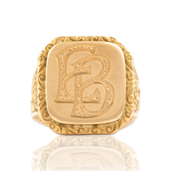 Vintage 14k Yellow Gold Chunky Ornate Monogrammed 