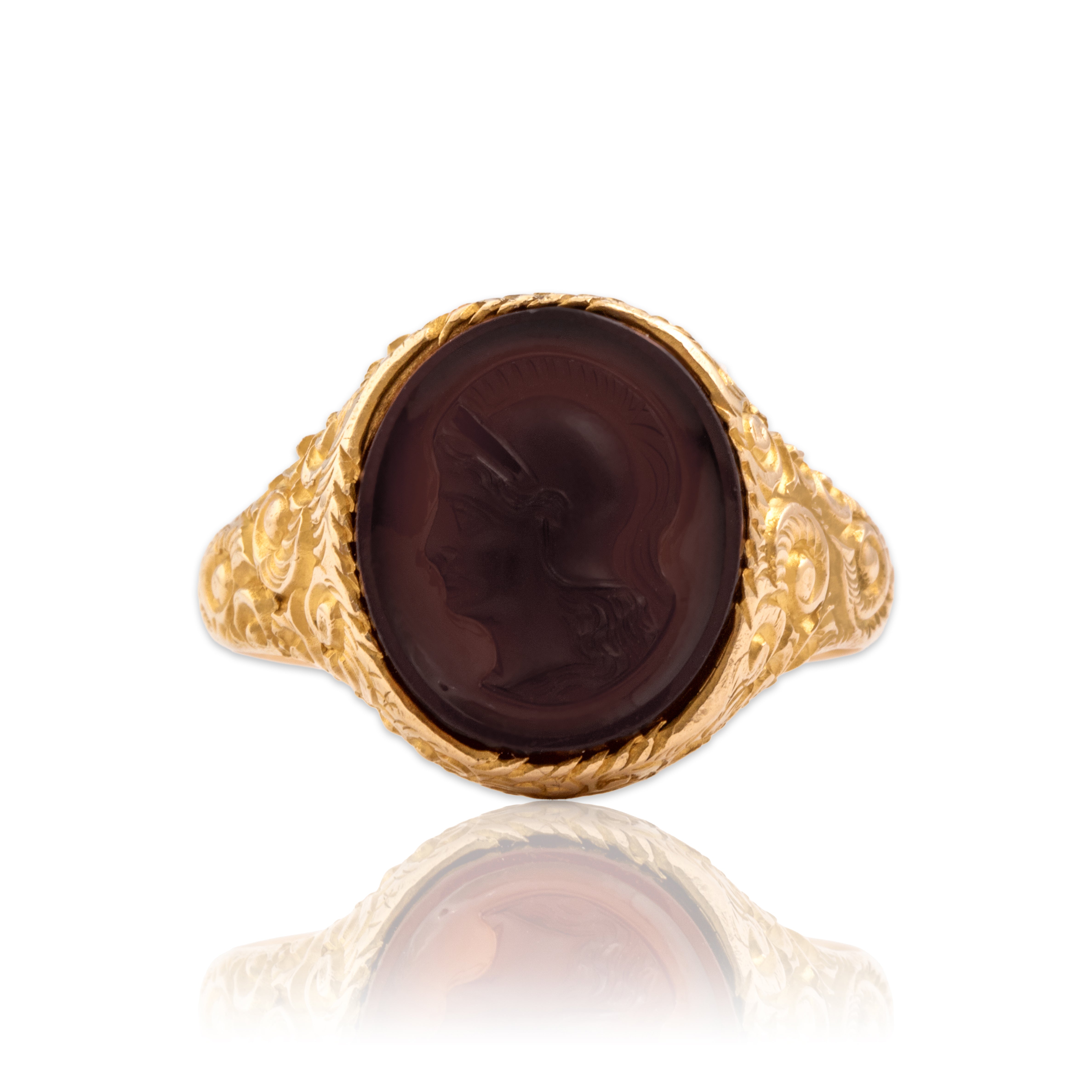 Vintage 10k Yellow Gold Carnelian Carved Accent Soldier Cameo Signet Ring 9.75