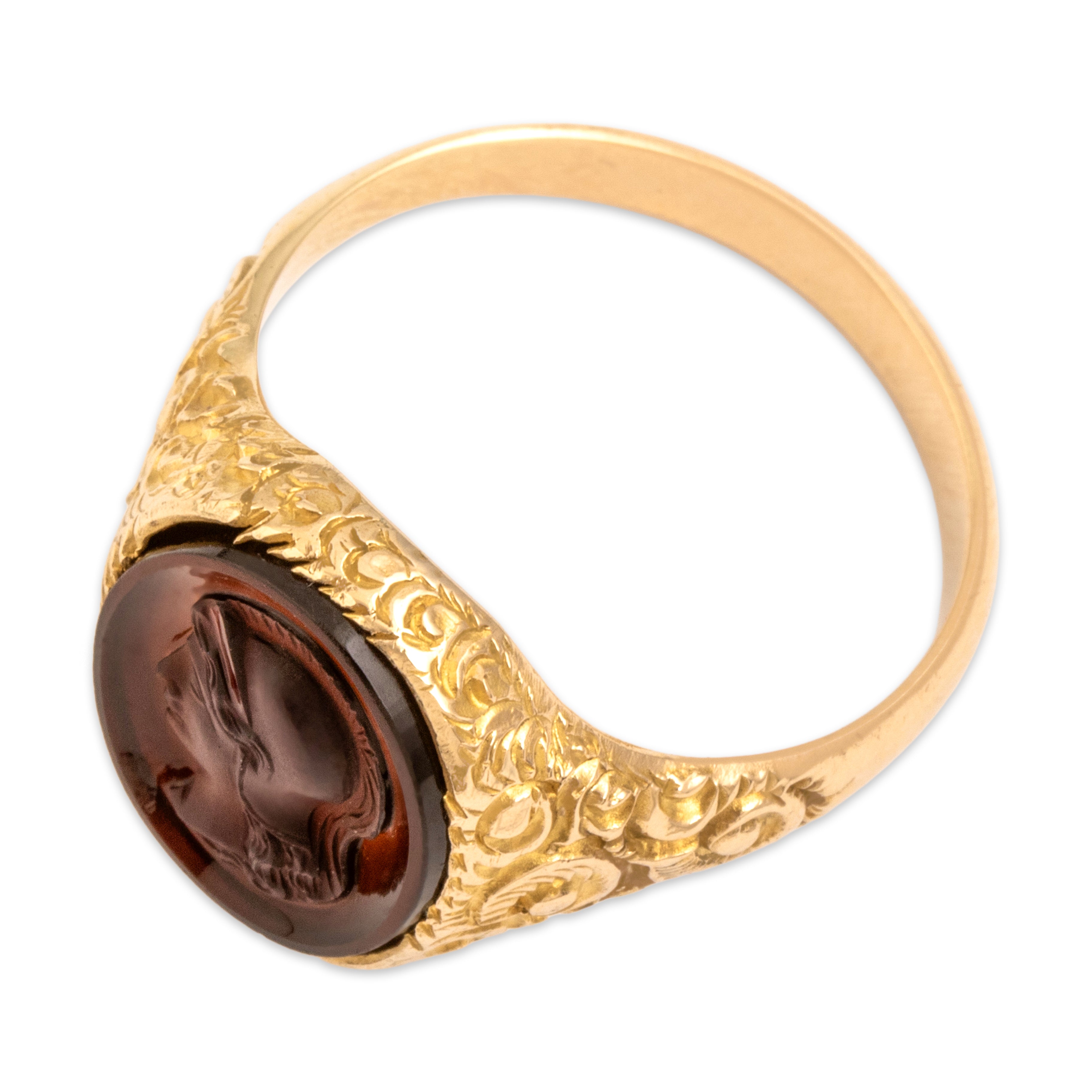 Vintage 10k Yellow Gold Carnelian Striking Carved Accent Soldier Cameo Signet Ring - Overall view