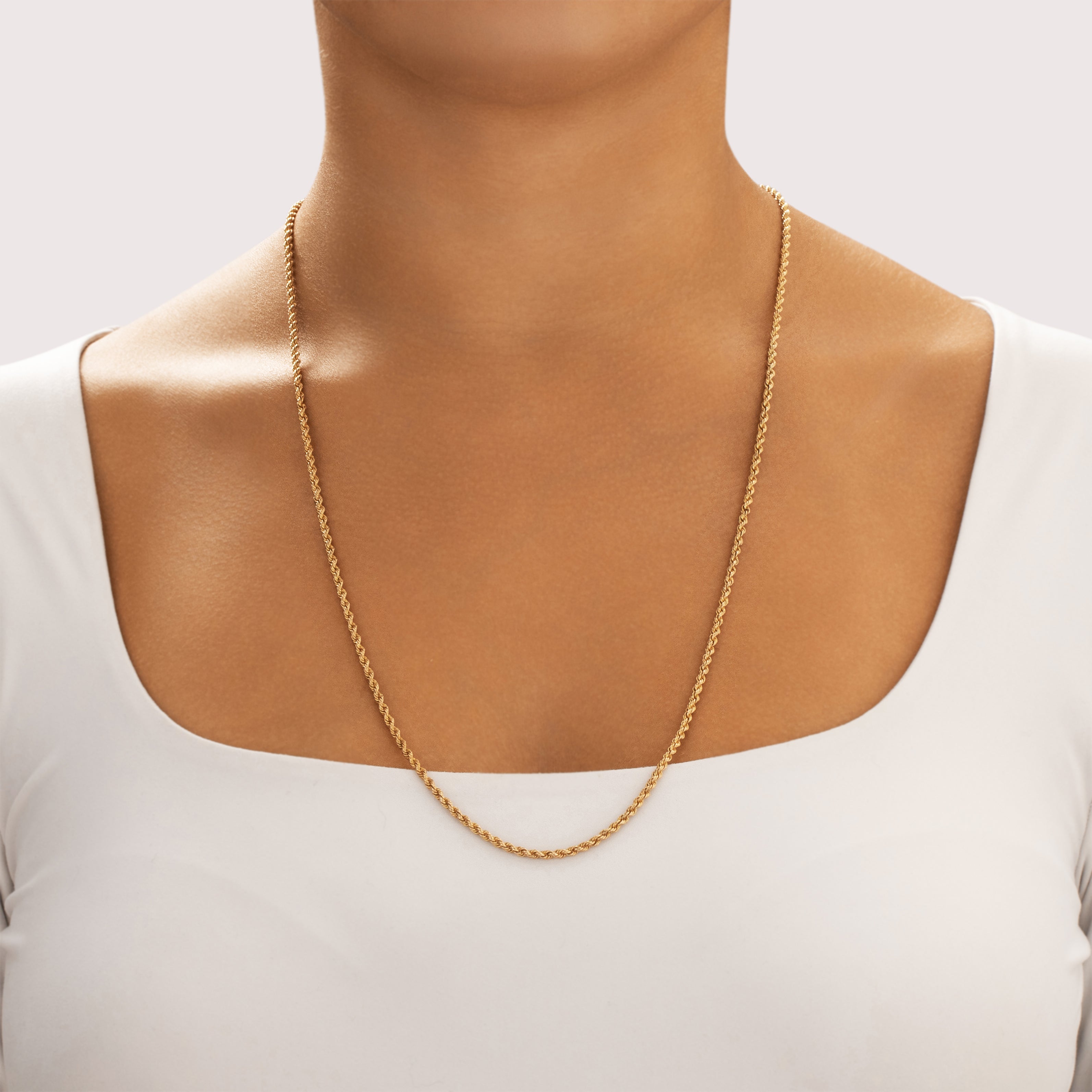 Antique Victorian Heavy 14k Yellow Gold 2.5mm Wheat Chain - On model view