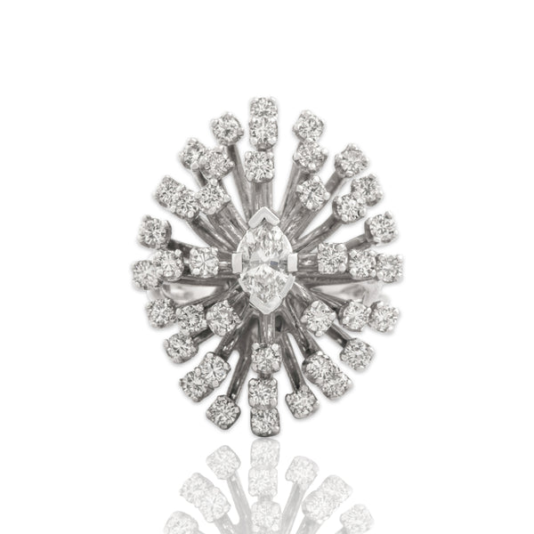 Vintage 14k White Gold 1.9cttw Diamond Incredible Marquise Firework Ring 6.25