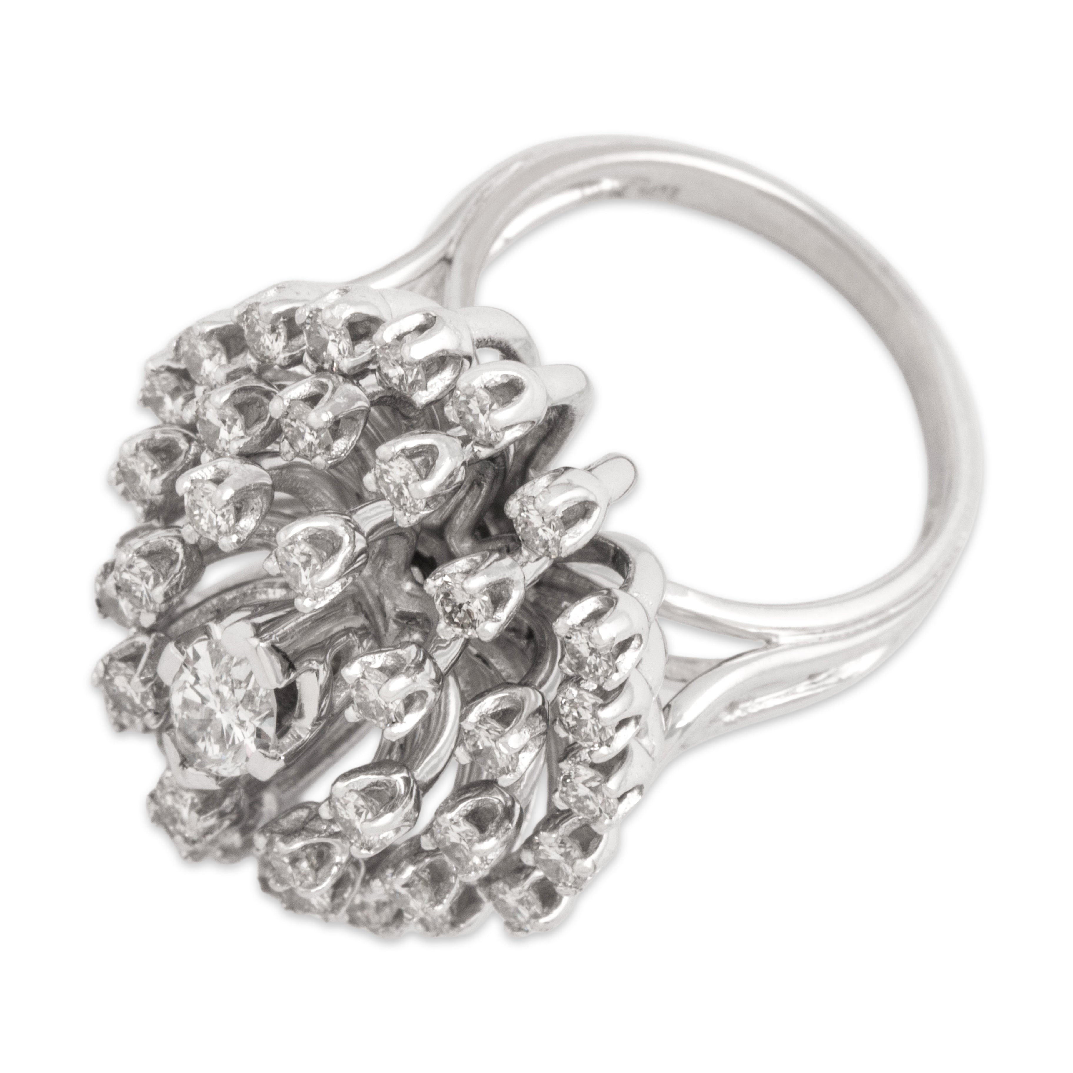 Vintage 14k White Gold 1.9cttw Diamond Incredible Marquise Bursting Firework Ring - Overall view